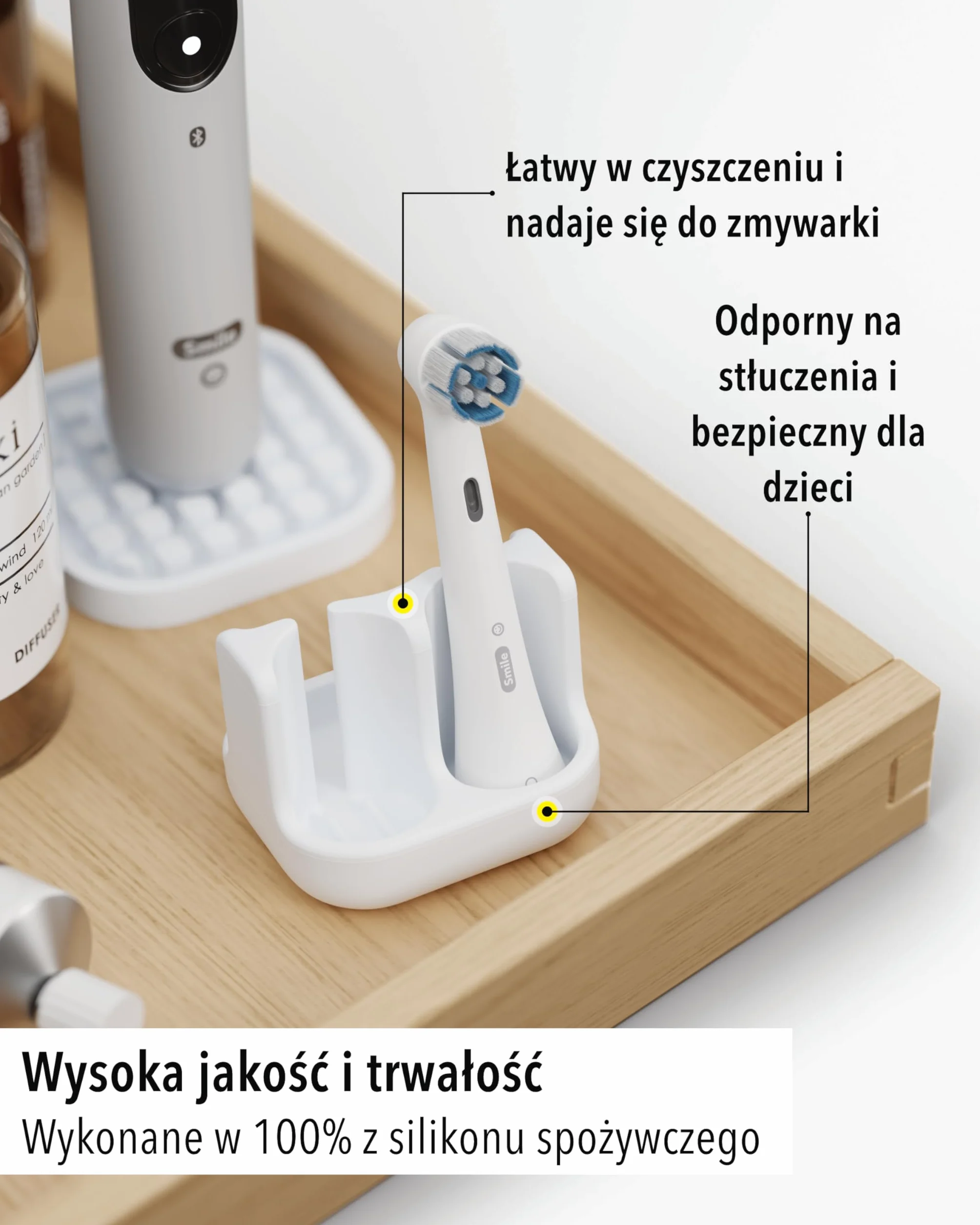 Uchwyt na 2 końcówki do szczoteczek Silikon spożywczy Biały Kompatybilny Oral-B iO Philips Sonicare Waterpik Fairywill