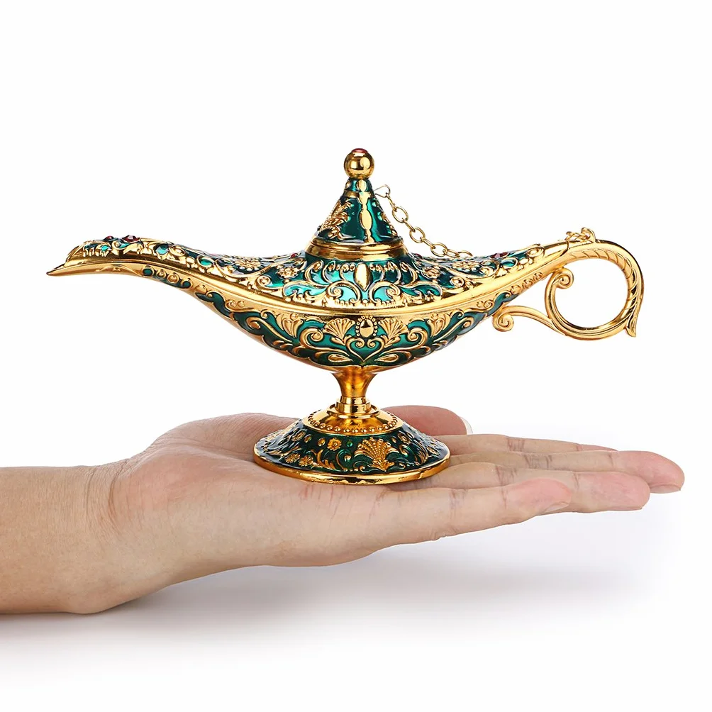 BTSKY Klasyczna luksusowa lampa w magicznym stylu Aladyna z pudełkiem na prezent, wykwintne światło retro Aladyna, cudowna lampa, tekstylia domowe, dekoracja stołu, rzemiosło artystyczne, zielona