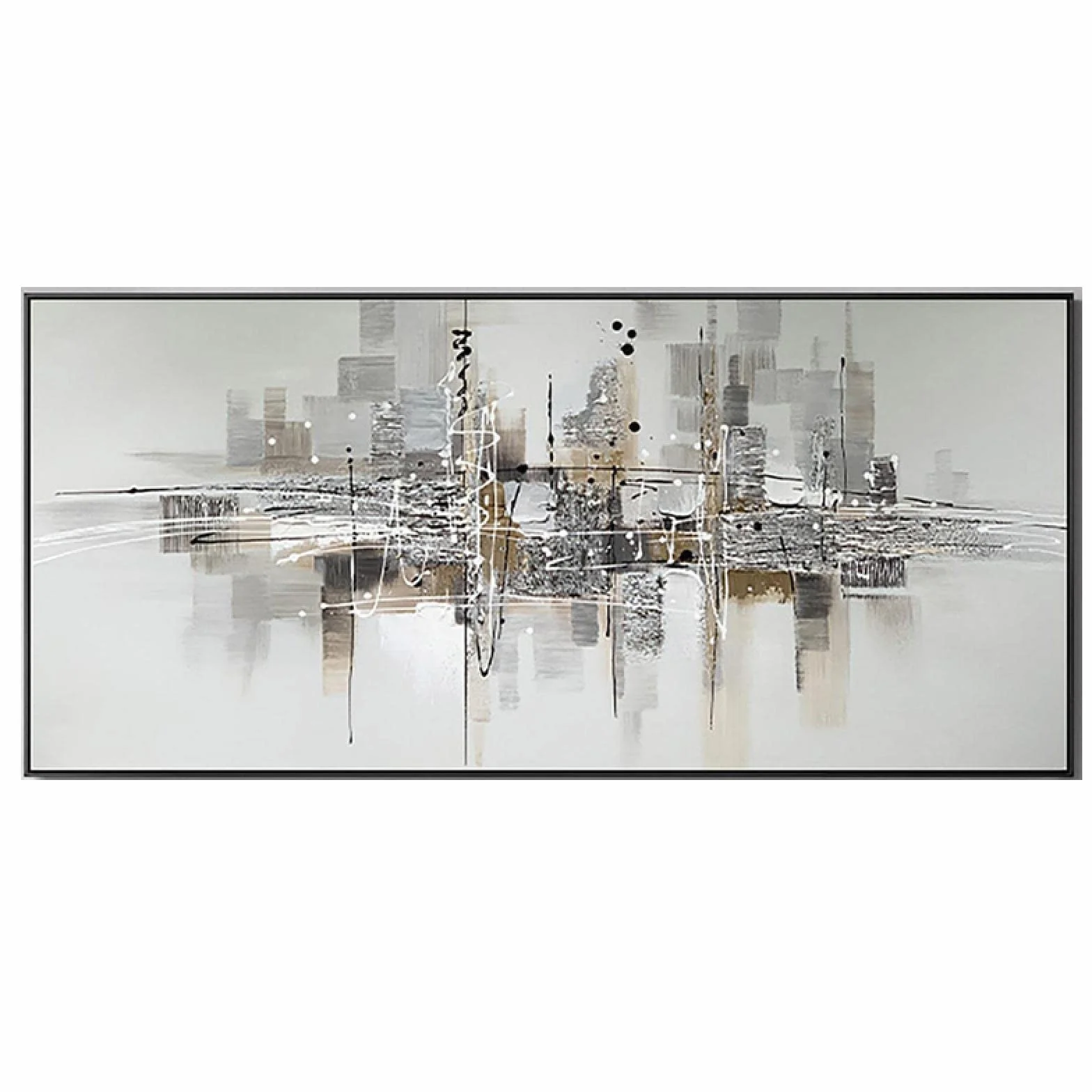 ZHMANLUCK Obrazy do salonu i sztuka ścienna, bardzo duży obraz olejny, szary obraz abstrakcyjny, czarno-biała sztuka ścienna, dekoracja domu, 75 x 152 cm (30 x 60 cali) z czarną ramą