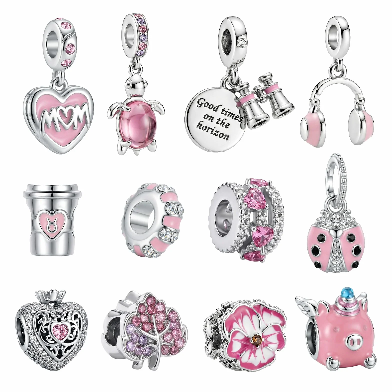 Zawieszki Charms do bransoletki Pandory 12 sztuk srebrna różowa biżuteria akcesoria Y2k