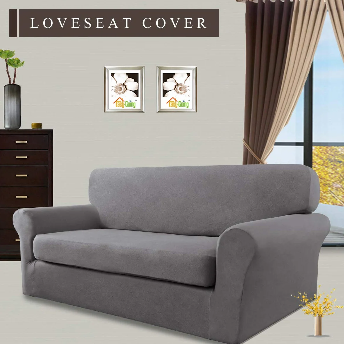 Easy-Going Microfiber Stretch Sofa Slipcover Spandex Fitted Couch Cover Washable Furniture Protector Loveseat Light Gray