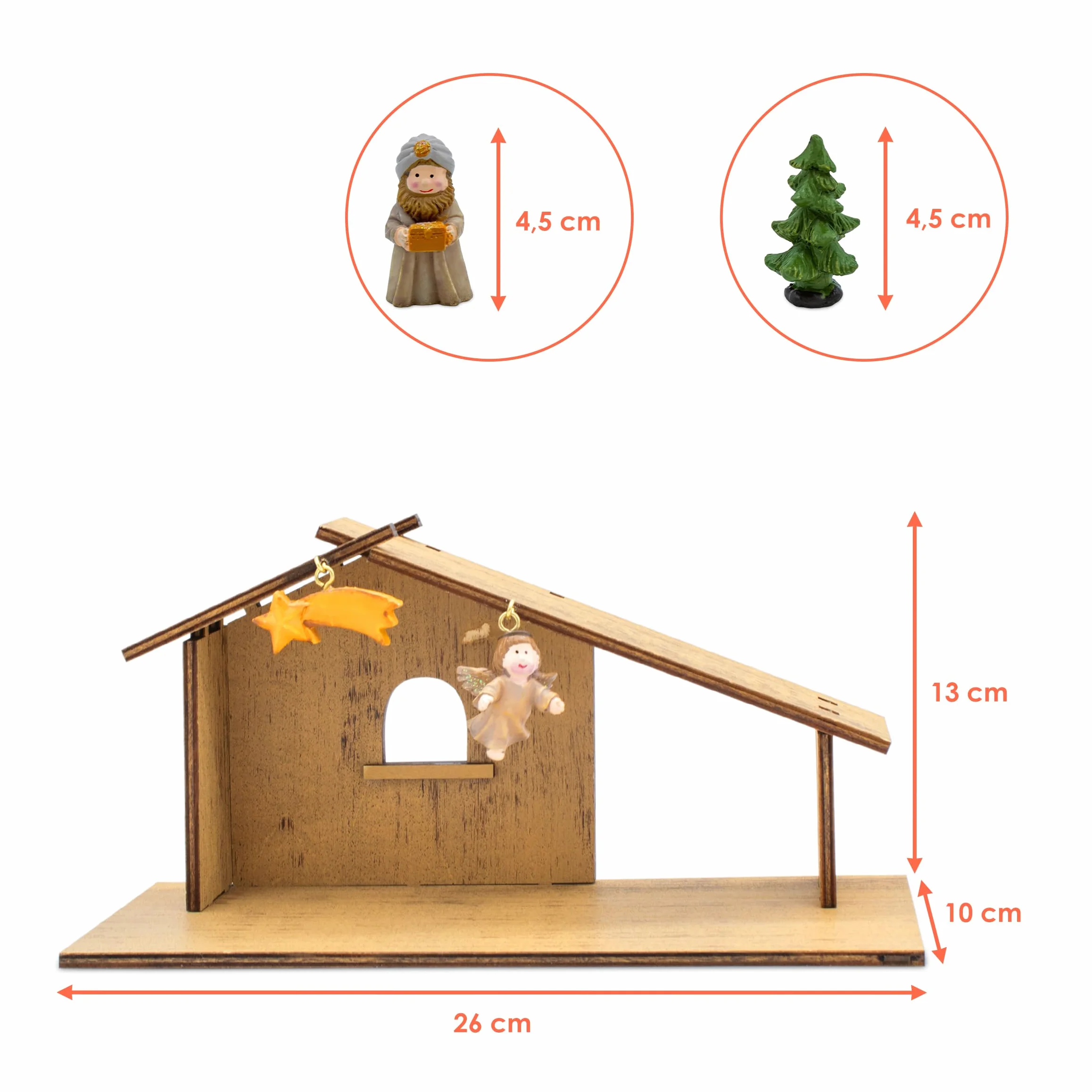 Spetebo Drewniana szopka bożonarodzeniowa z figurkami ze sztucznego kamienia – 26 x 13 cm – szopka bożonarodzeniowa kalendarz adwentowy z 24 figurkami – Boże Narodzenie, adwent zima, dekoracja stołu