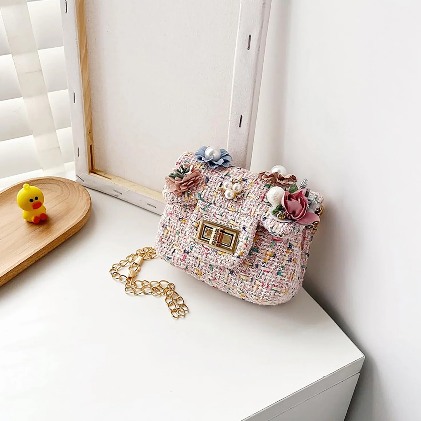 Shirene Mała torebka na ramię dla dziewczynek, torebka dla dzieci, torebka na ramiączko dla dzieci - torebki z uroczymi kwiatami, mini torebka na ramię, torebka crossbody dla małych dzieci na zabawę i