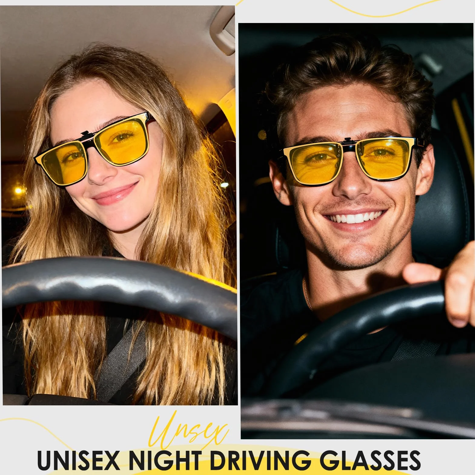 Kiiwah Okulary do jazdy nocnej dla kobiet i mężczyzn, okulary polaryzacyjne, z klipsem, żółte, ochrona przed promieniowaniem UV, antypołyskowe, do jazdy samochodem, wędkowania, biegania