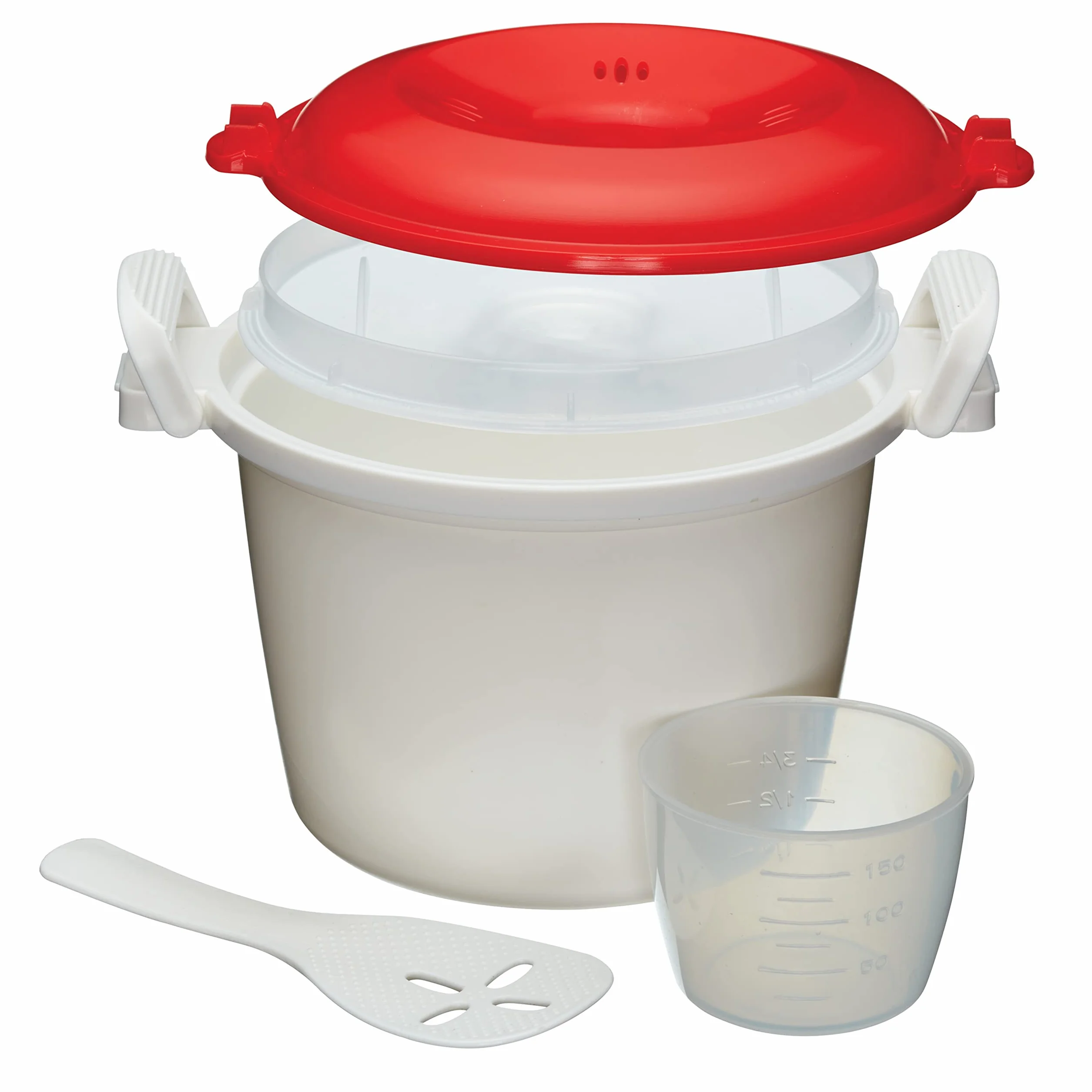 KitchenCraft Ryżowar do Mikrofalówki, Plastik bez BPA, 1,5 Litra - Kolor Biały/Czerwony