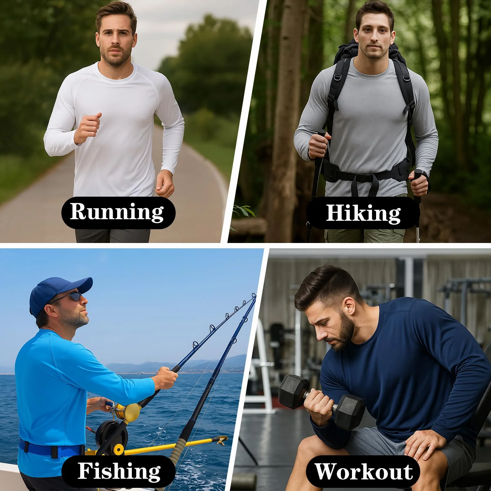 HYCOPROT Męskie koszule Rash Guard UPF 60+ ochrona przed słońcem UV koszulki z długim rękawem szybkoschnące surfowanie topy pływackie lekka oddychająca koszula turystyczna topy do sportów wodnych