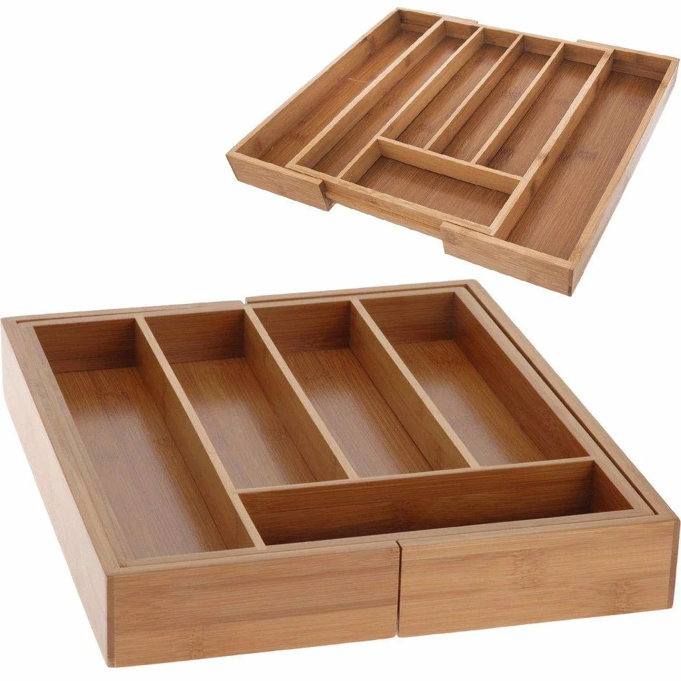 Orion pojemnik na sztućce z bambusa wysuwany wkład do szuflady organizer 26-40 x 35,5 x 4,5 cm