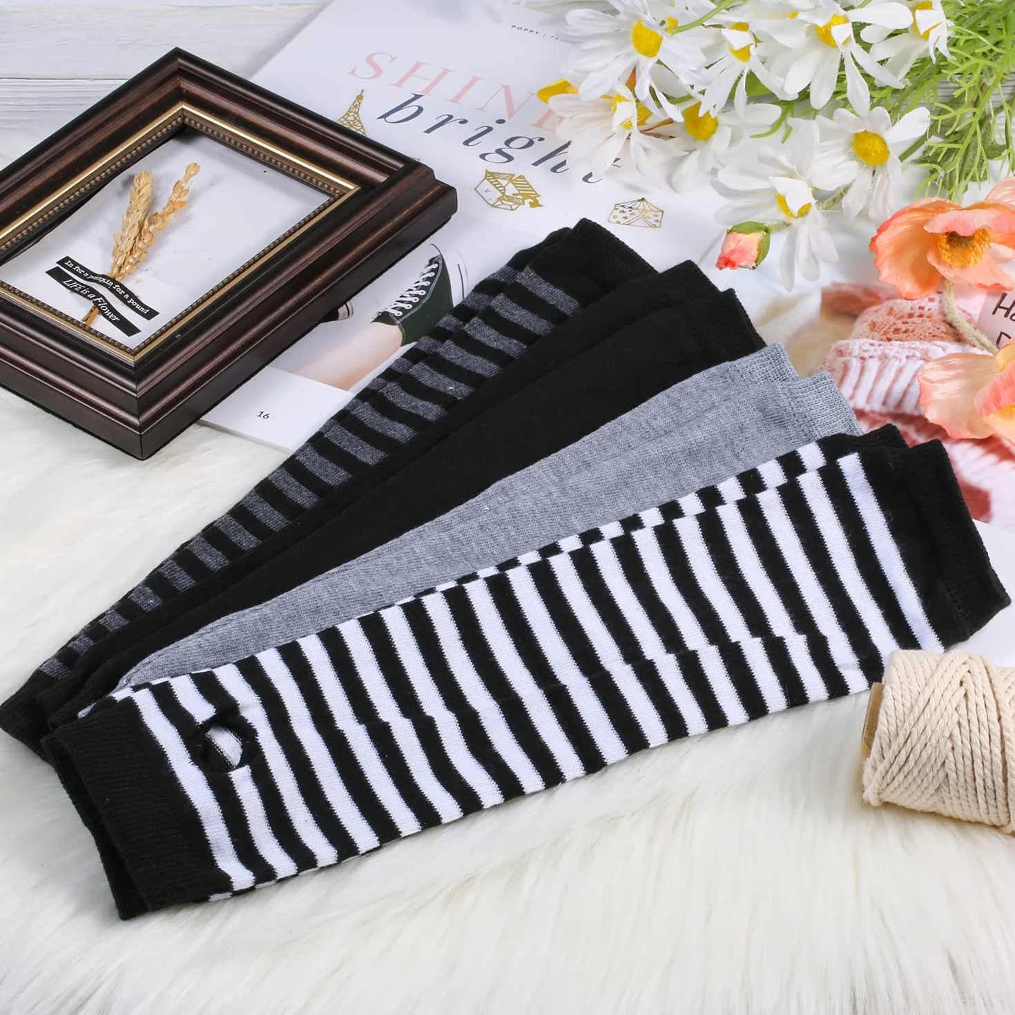 4 pary Dlugie Rekawiczki Bez Palców Kobiet, Dzianinowe Rekawiczki do Lokcia Bez Palców Ocieplacz na Ramie Arm Warmers z Otworami na Palce dla Kobiet Mezczyzn Dzieci