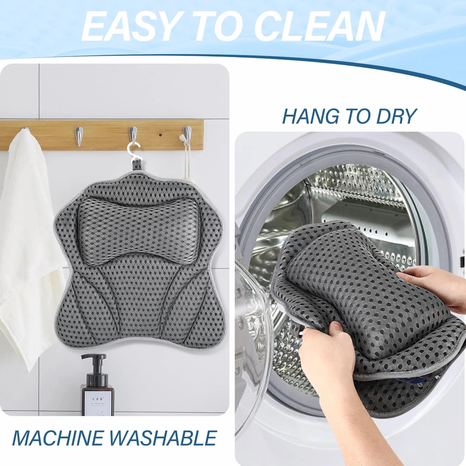 Poduszka do wanny z 2 przyssawkami 4D Air-Mesh ergonomiczna