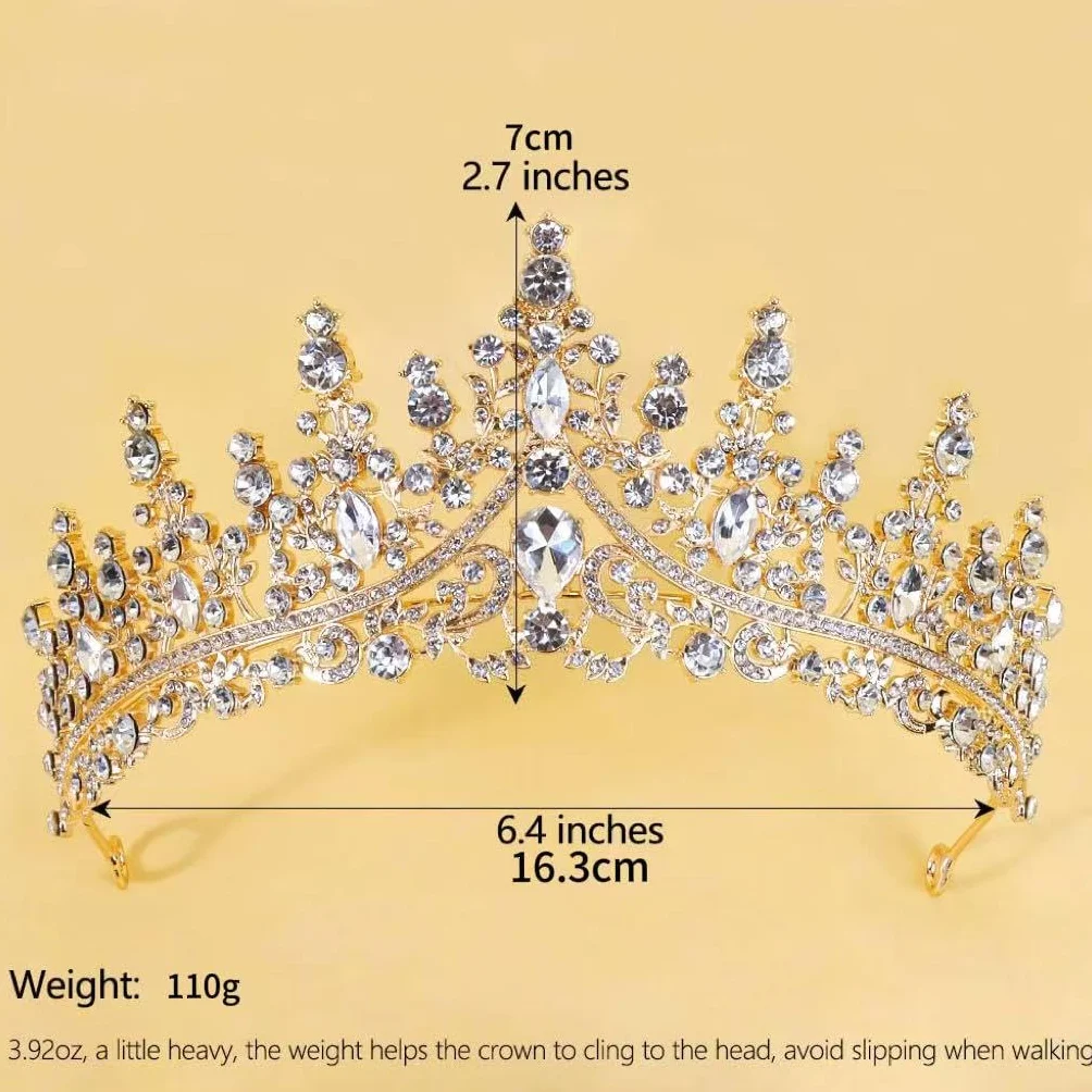 Kryształowa korona dla kobiet – elegancka tiara księżniczki. Precyzyjnie oszlifowany kryształ brylantowy, przyjemny w noszeniu, na wesela, quinceañery, bal absolwentów, rocznice i wiele innych.