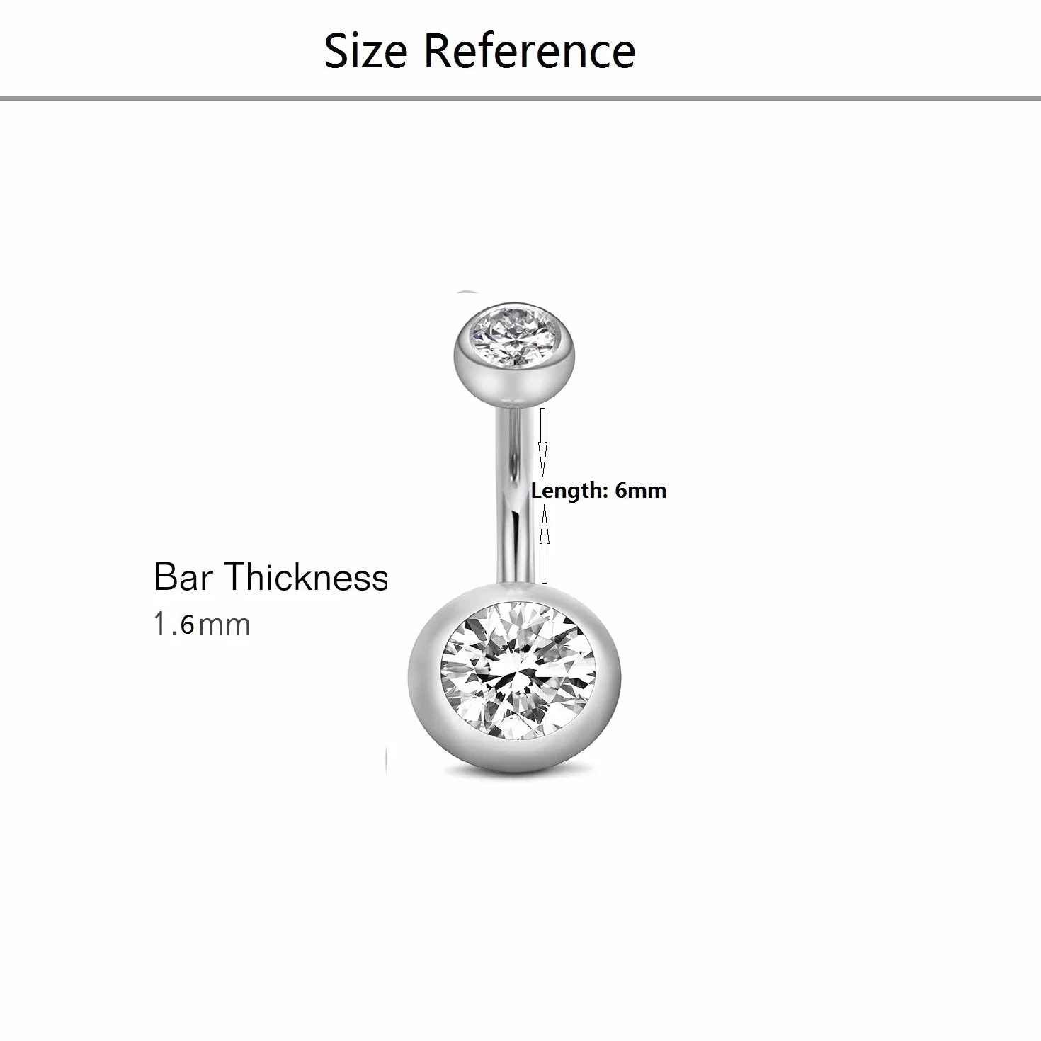 LAURITAMI krótki kolczyk do pępka, 6 mm, stal chirurgiczna 14 G, barbell, srebro, różowe złoto, kolczyk do pępka, biżuteria barbell, Stal nierdzewna