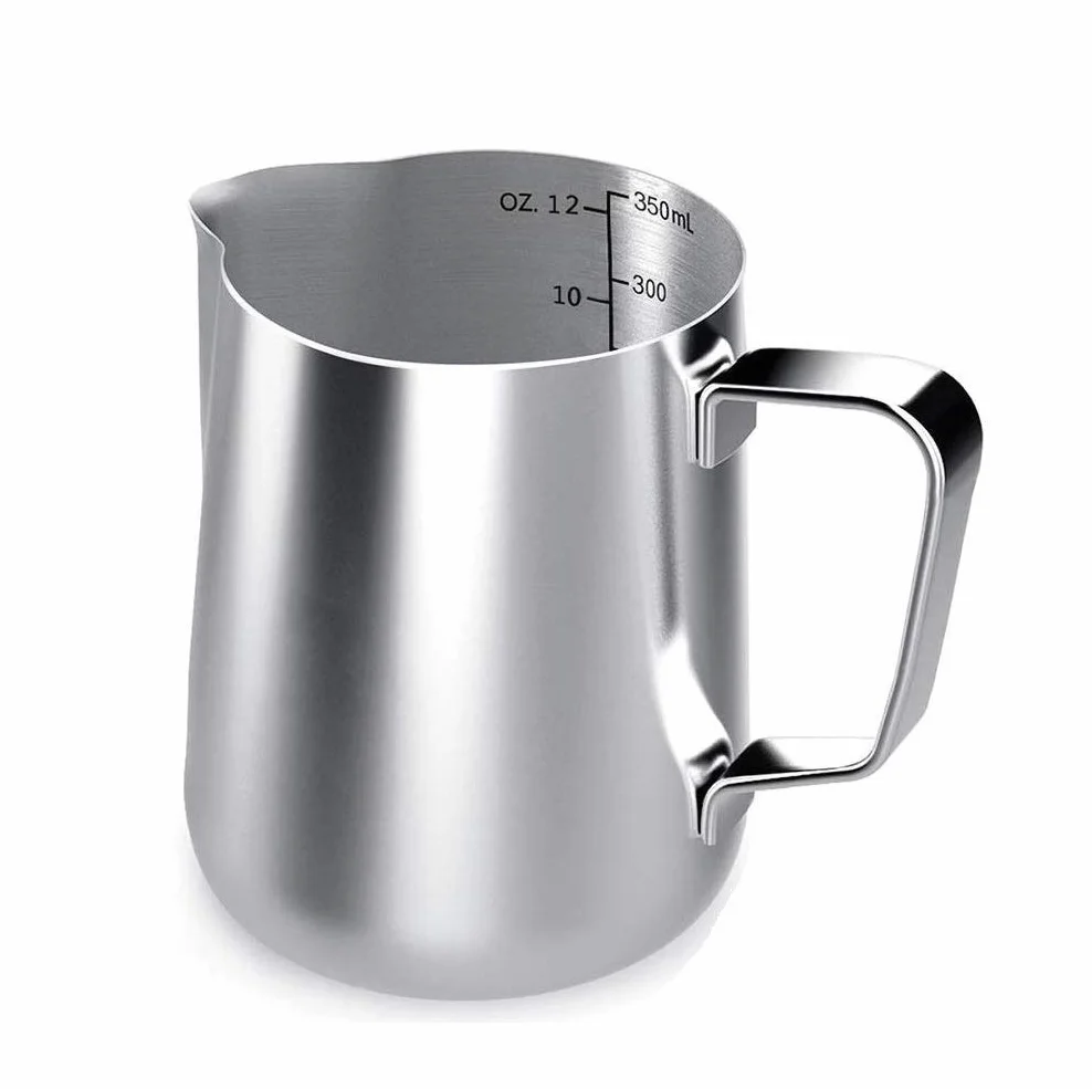 Voarge Dzbanek na mleko, 350 ml / 12 fl.oz. Dzbanek na mleko ze stali nierdzewnej, dzbanek do spieniania mleka do cappuccino i latte art, srebrny