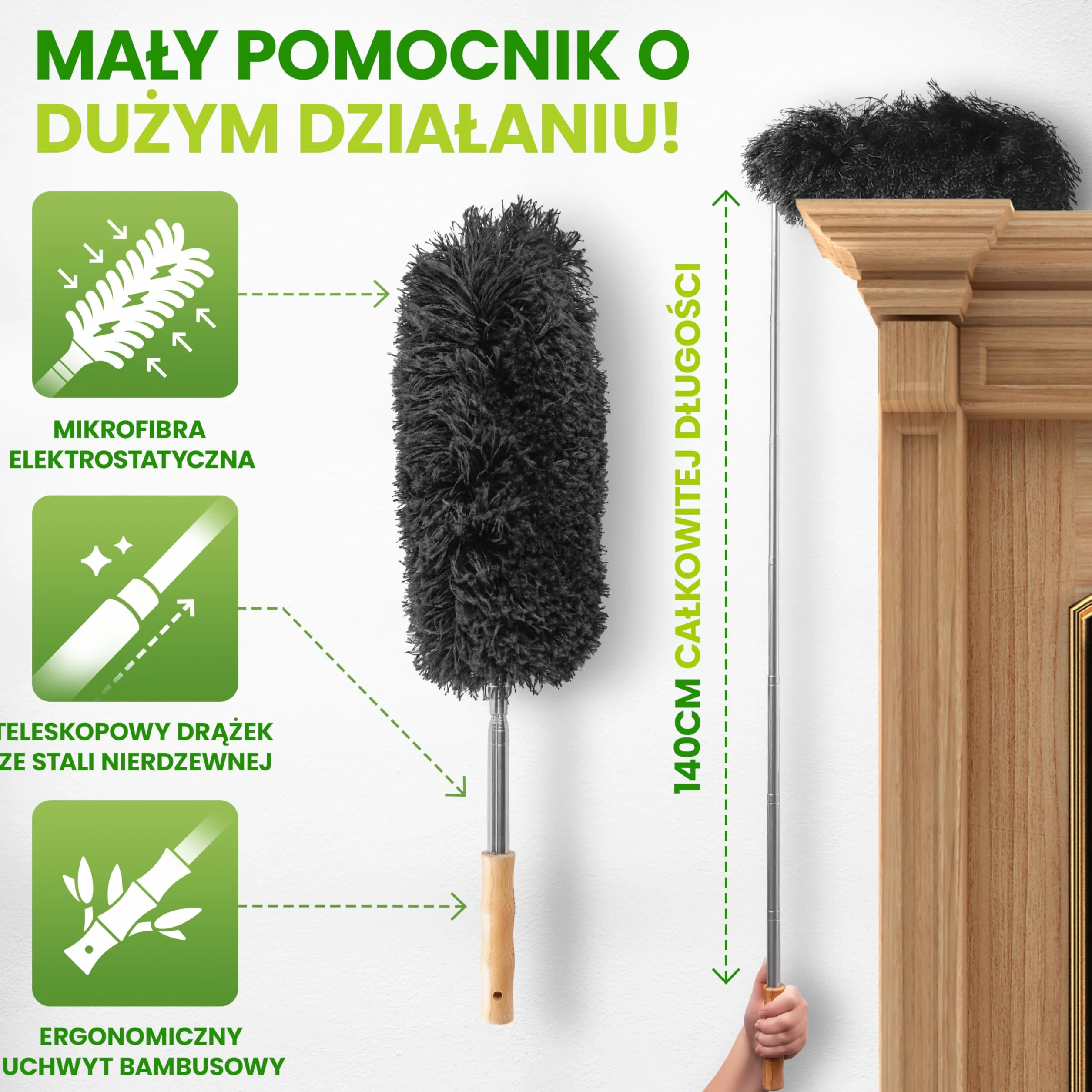 Mop do kurzu Teleskopowy Bambusowy 140 cm z Mikrofibrą