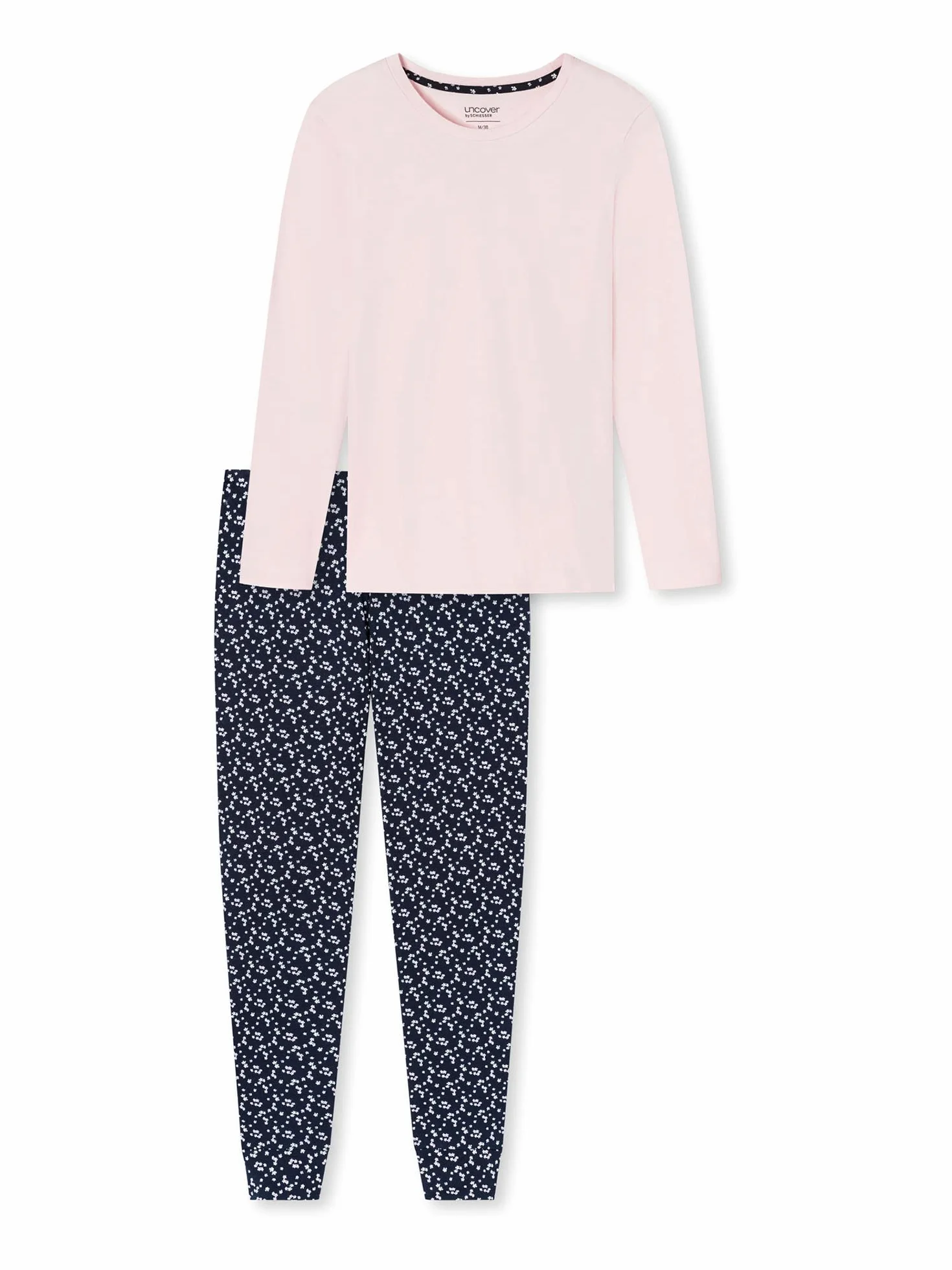 Uncover by Schiesser Damen Schlafanzug Set Shirt langarm mit langer Schlafhose - Nachtwäsche