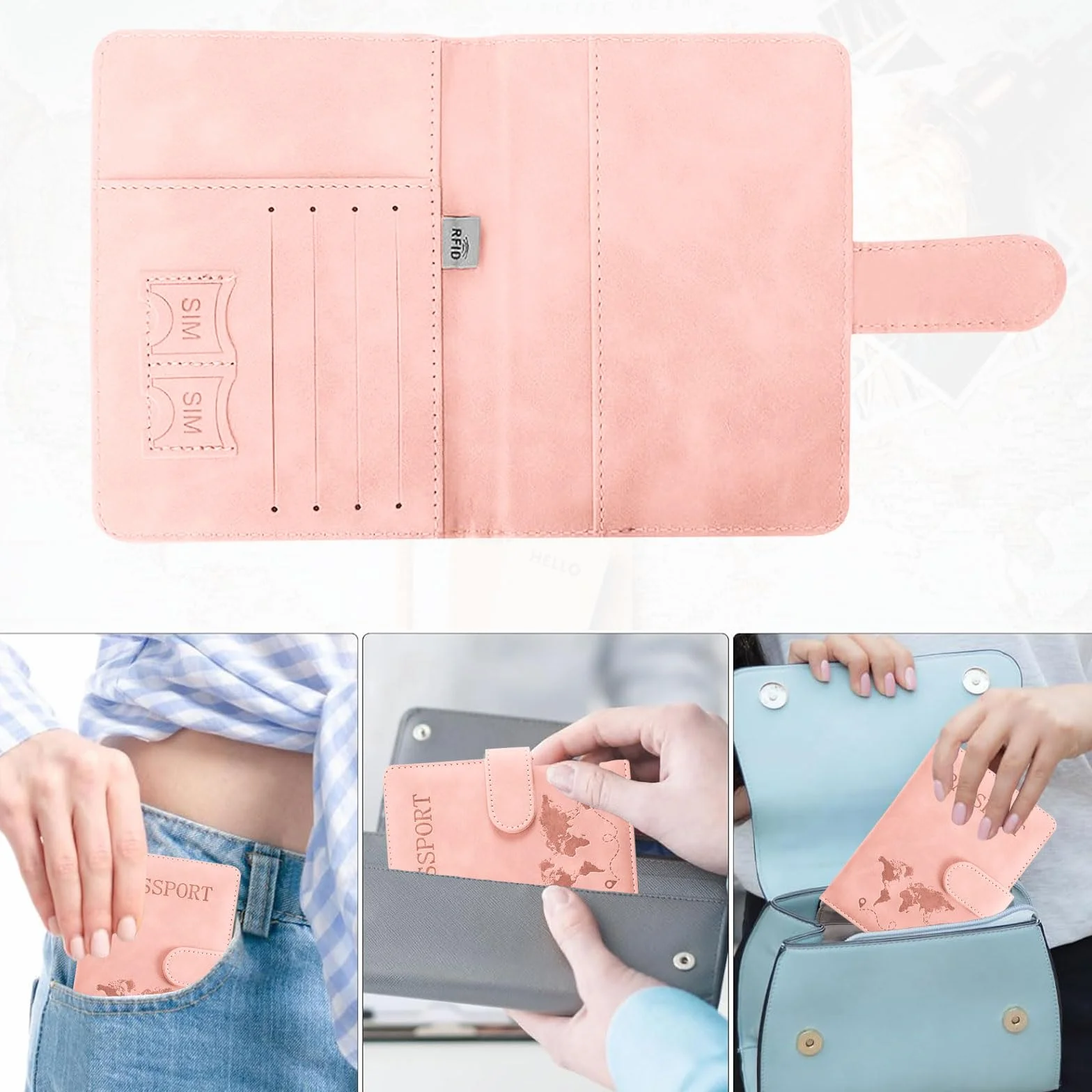 Etui na paszport, Różowa klamra magnetyczna 1 sztuka, /, Klasyczny
