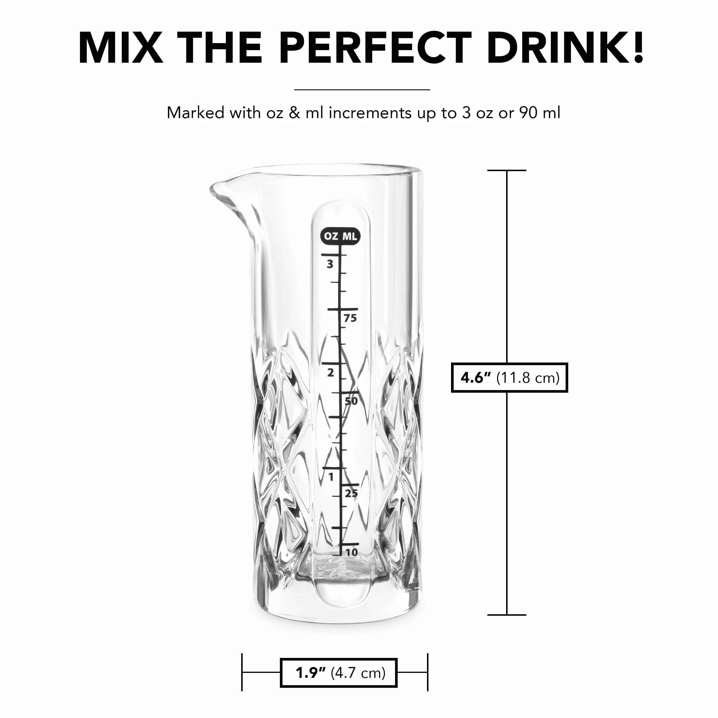 Final Touch Yarai Double Jigger Glass Cocktail Mixing Jug Heavy Duty, kubek z miarką, grube szkło walled – 100 ml