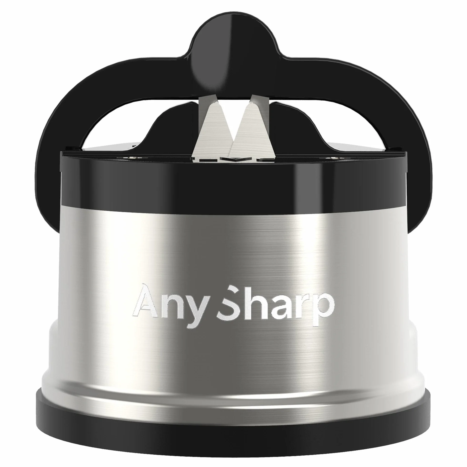 AnySharp Pro Metalowa Ostrzałka do Noży, Bezpieczne Ostrzenie, Stal Hartowana, Ząbkowane, Kompaktowa, Srebrna