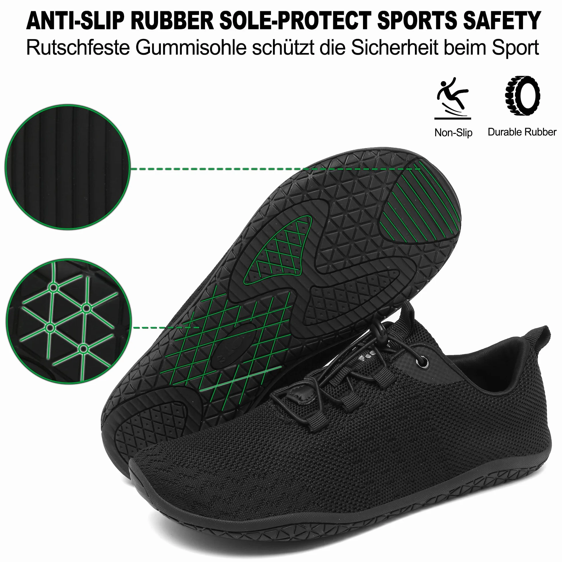 Geweo Buty Barefoot Mężczyźni Kobiety Lato Barefoot Shoes Szeroką Skrzynką na Palce Lato Oddychające Buty do Biegania Buty do Treningu Lekkie Wygodne Buty Fitness Sneaker Unisex Czarny 44EU