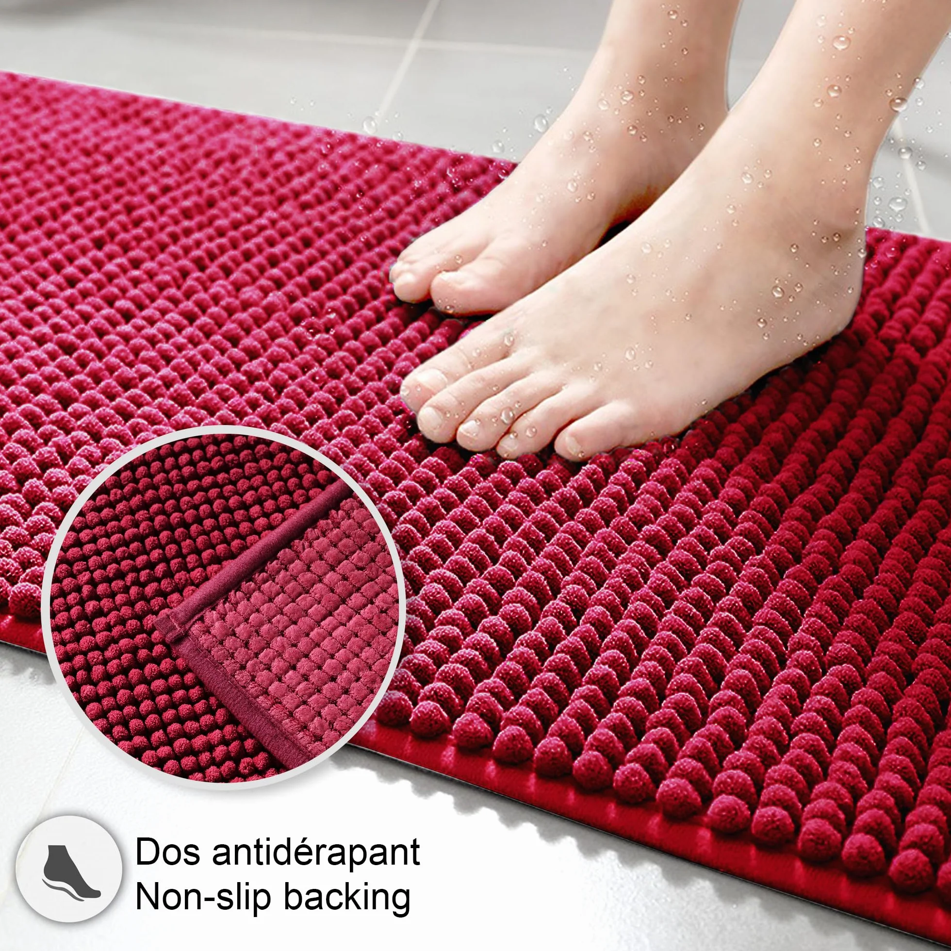 Mata łazienkowa antypoślizgowa Chenille 70x120 cm czerwona
