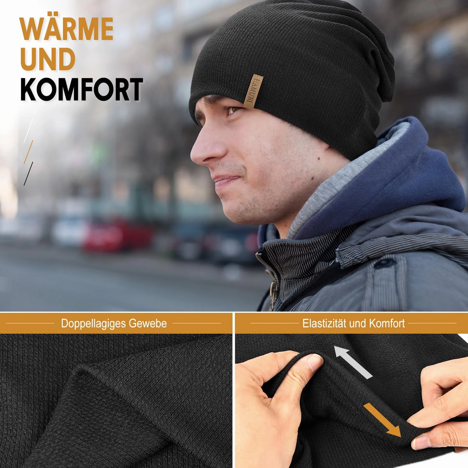 Hamuni Slouch Beanie Czapka damska, męska, elastyczna, miękka, wygodna, z dżerseju, klasyczna, modna, długa czapka typu beanie, idealna na wiosnę, jesień i zimę