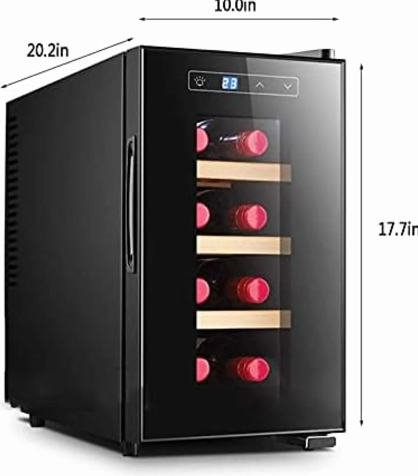 Lodówka na wino wolnostojąca czarna 8 butelek z zamkiem cyfrowa regulacja temperatury szklane drzwi