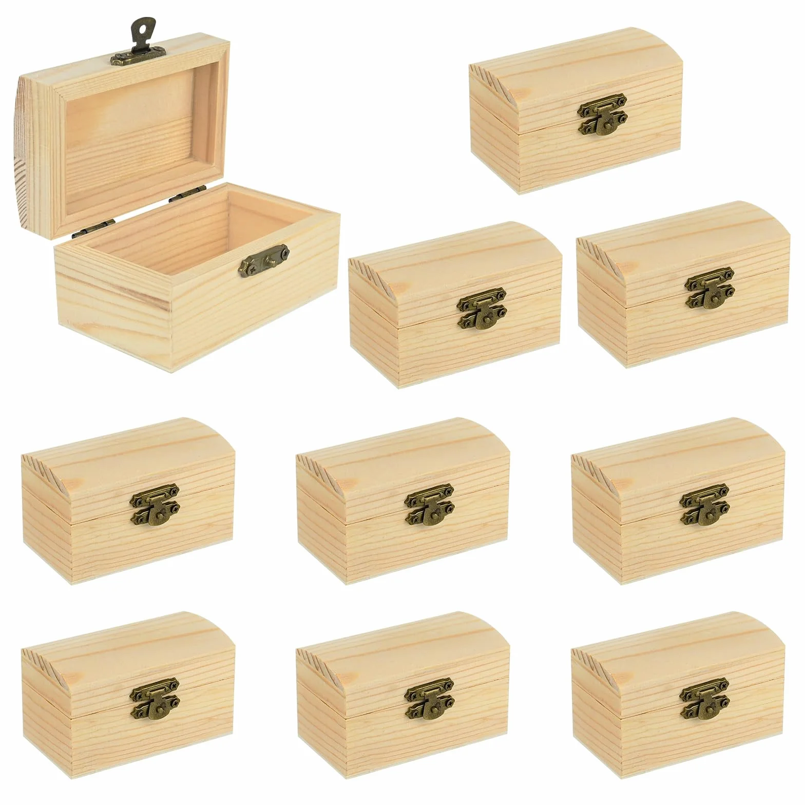 10 sztuk, małe, niedokończone drewniane pudełko na skarby (9 x 5 x 4,5 cm), mini drewniana skrzynka na skarby z zamknięciem, do rzemiosła artystycznego i na imprezę