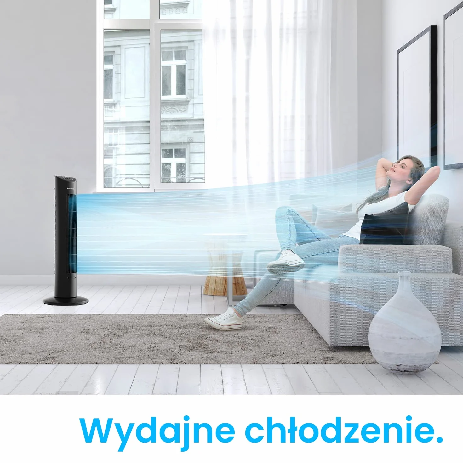Pro Breeze Wentylator Kolumnowy 60W 76 cm Bezśmigłowy z Pilotem Automatyczna Oscylacja 7.5h Timer Czarny