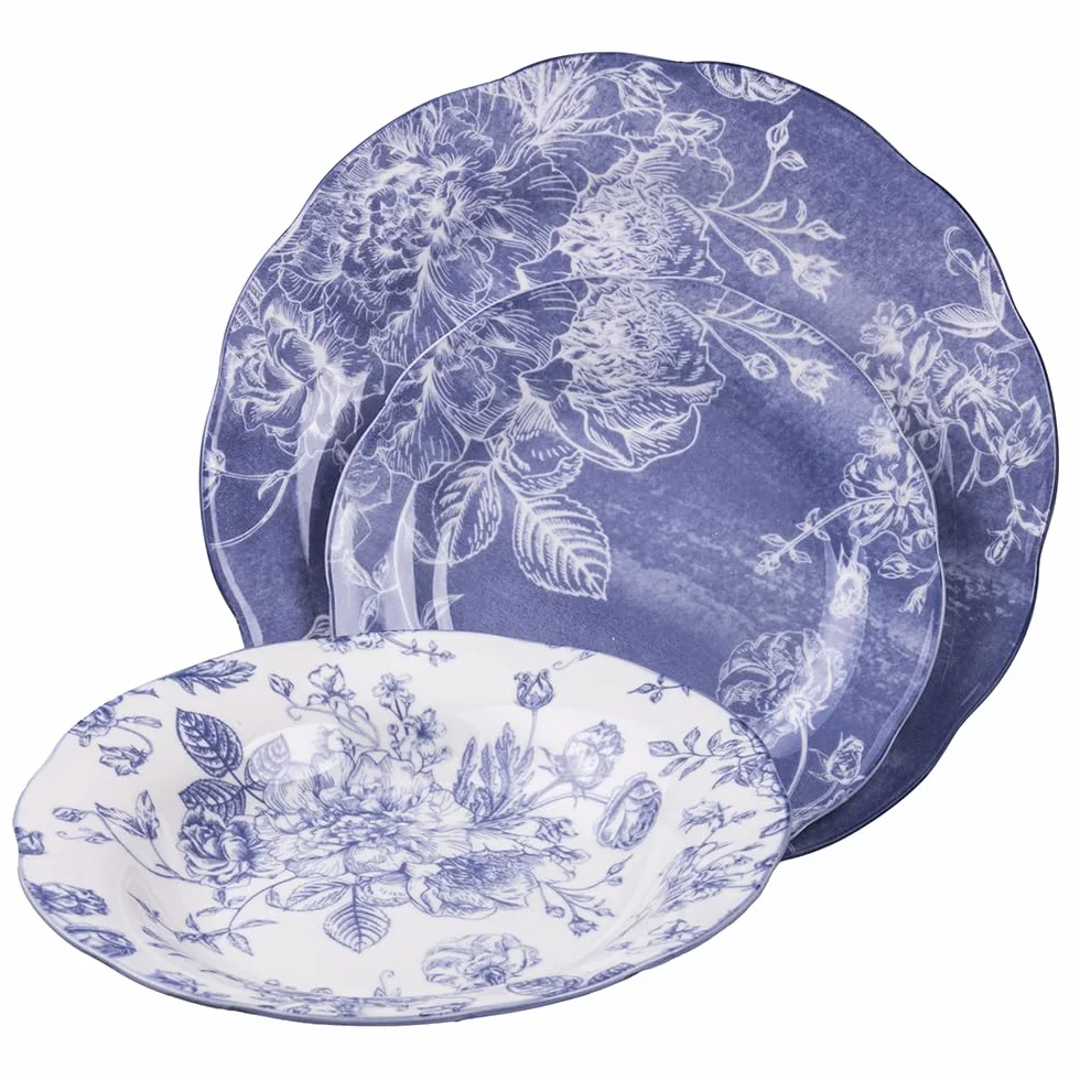 18-częściowy zestaw naczyń porcelanowych, zastawa stołowa, dekoracja kwiatowa, liliowa, fleurette