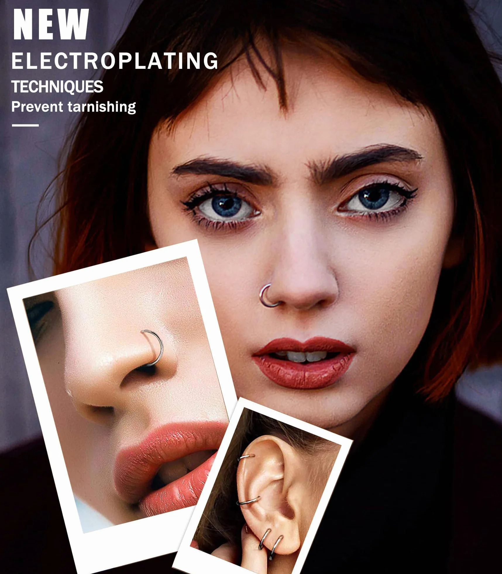 Diamday 8 szt. 16G / 18G kolczyk do nosa obręcze ze stali chirurgicznej 316L pierścień do przegrody nosowej helix tragus piercing biżuteria chrząstka wieża stokrotka kolczyki wargi pierścień na