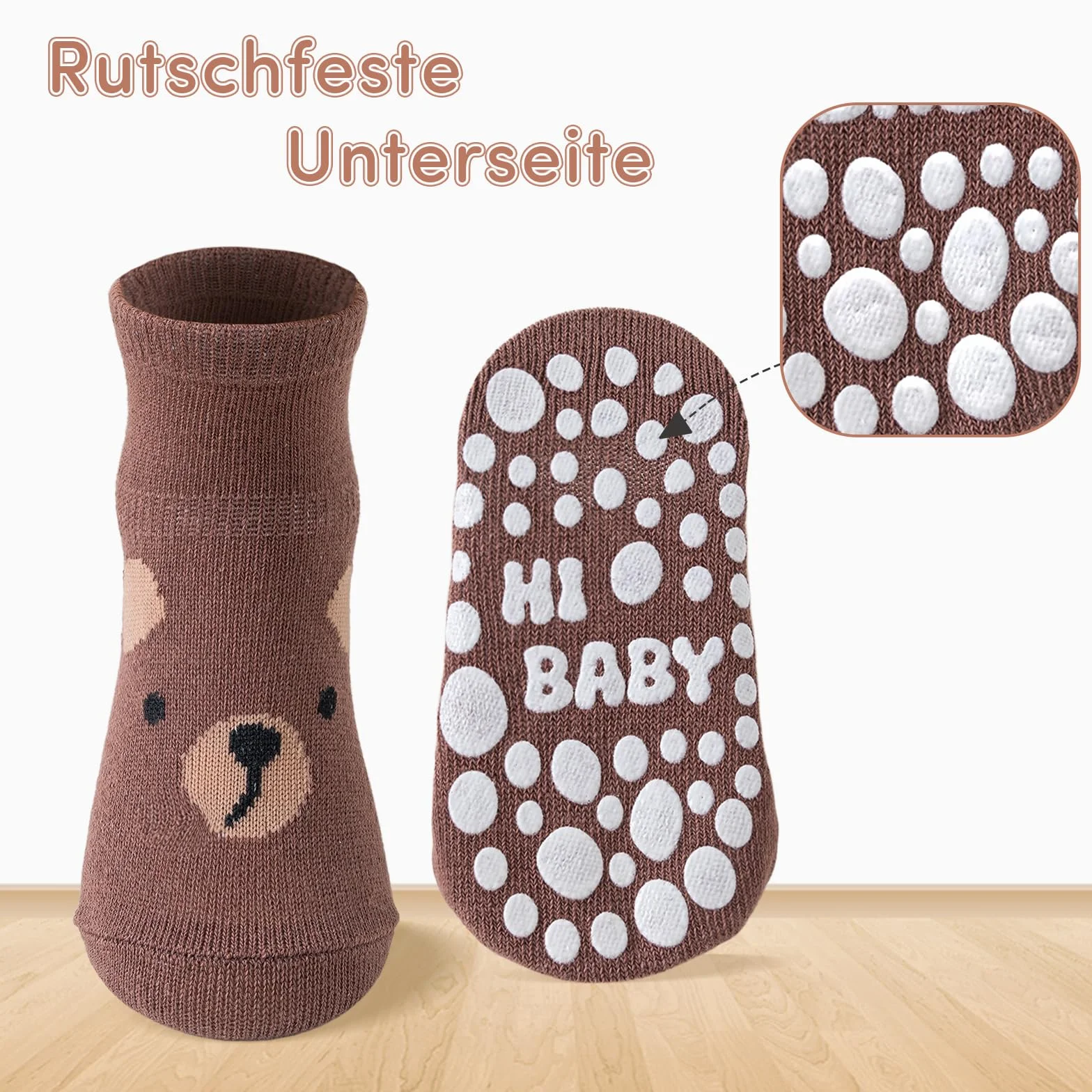 SockWaddles skarpetki dziecięce, 5 par oddychających skarpetek antypoślizgowych dla dzieci z ABS, skarpetki do raczkowania dla dzieci z bawełny, zwierzętami i jednorożcami