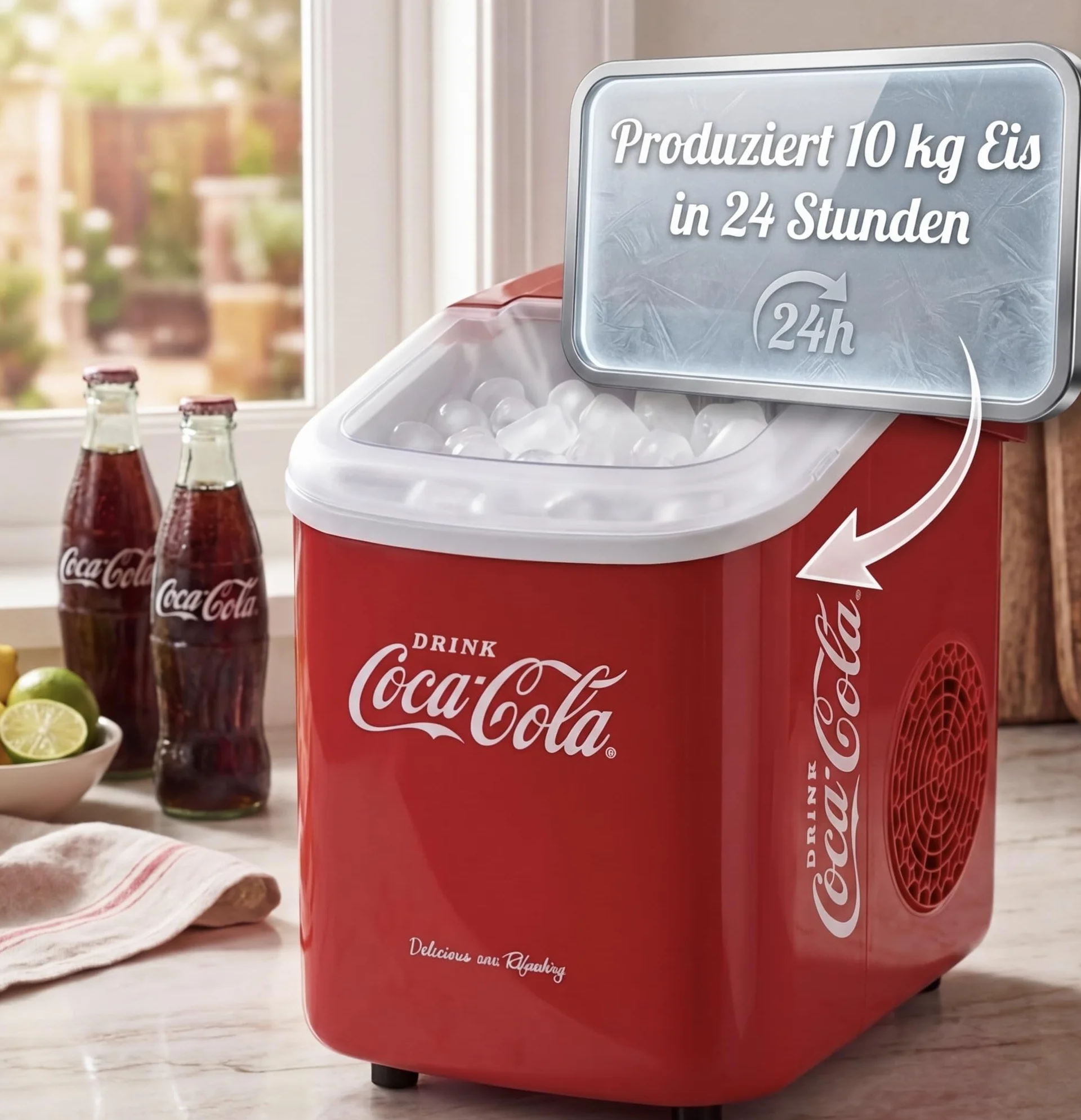Salco Coca Cola Kostkarka do lodu 10 kg/24h 2 rozmiary kostek automatyczna funkcja ostrzegawcza retro czerwień