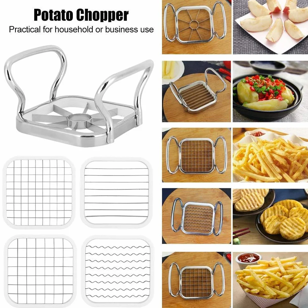 Pommes Frites Maker, 5in 1 Edelstahl Kartoffeln Obstschneider Chipper Chopper Maker Pommes Frites Werkzeug Kจนchenhelfer