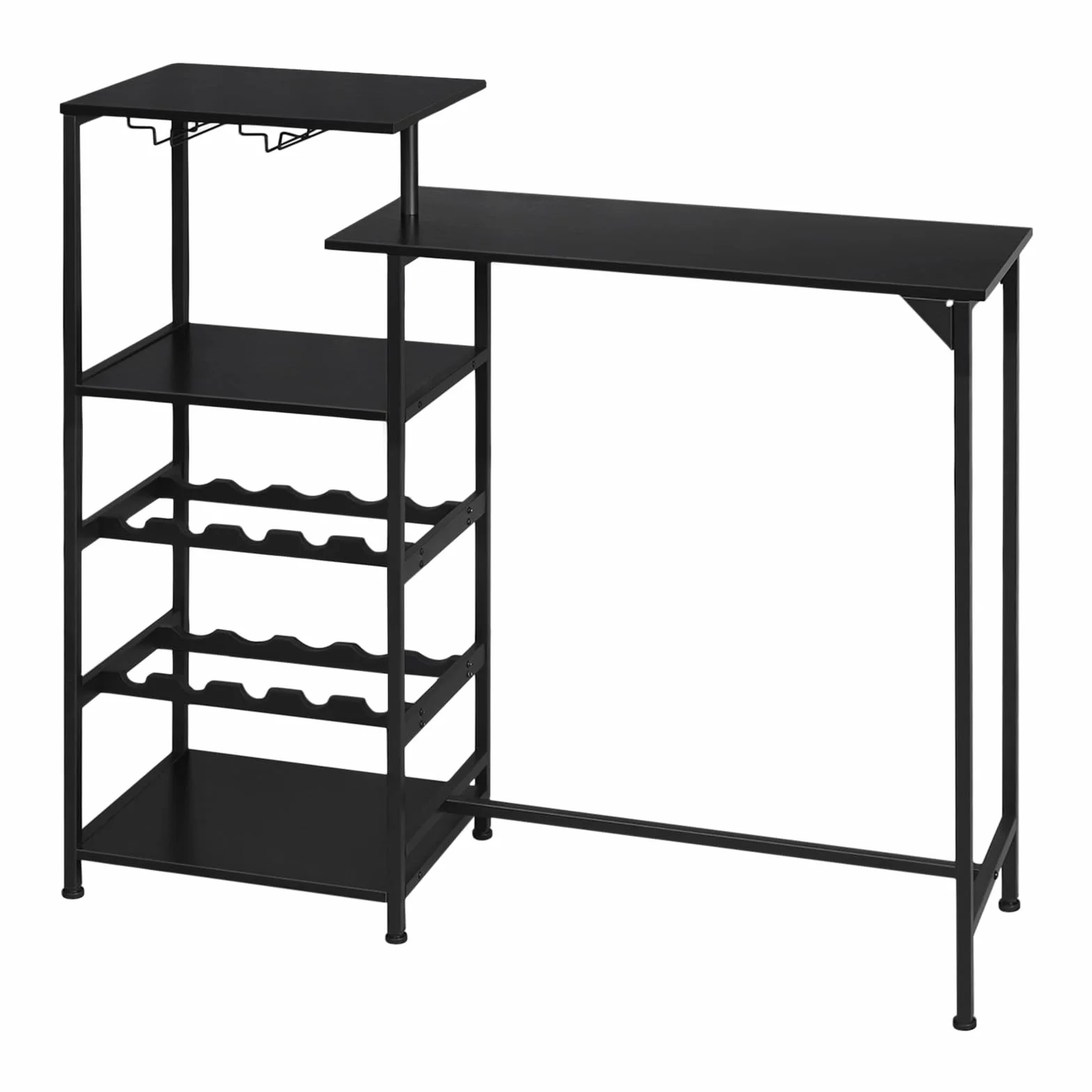 WOLTU BT45sz stolik barowy z 4 półkami, metal, drewnopochodny, czarny