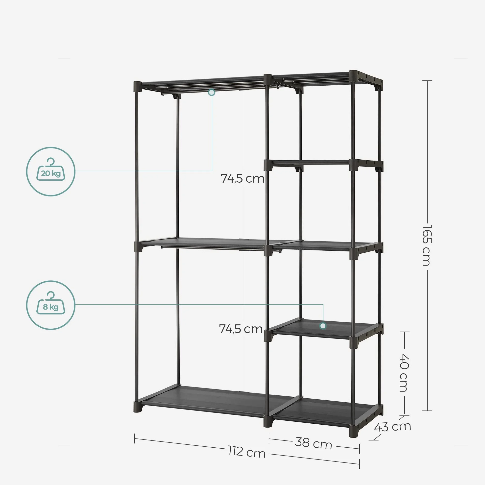 SONGMICS Szafa na ubrania wolnostojąca składana 112 x 43 x 165 cm czarna RYG24BK
