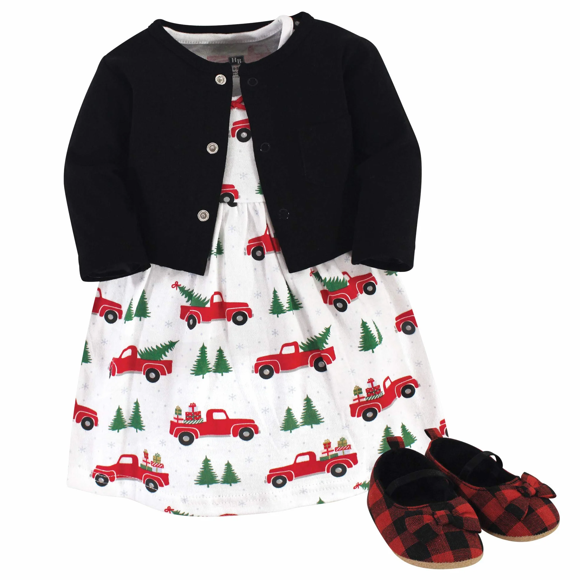 hudson baby Nieformalna sukienka Dziewczynki Girl Dress, Cardigan and Shoes, Christmas Tree 3-Piece
