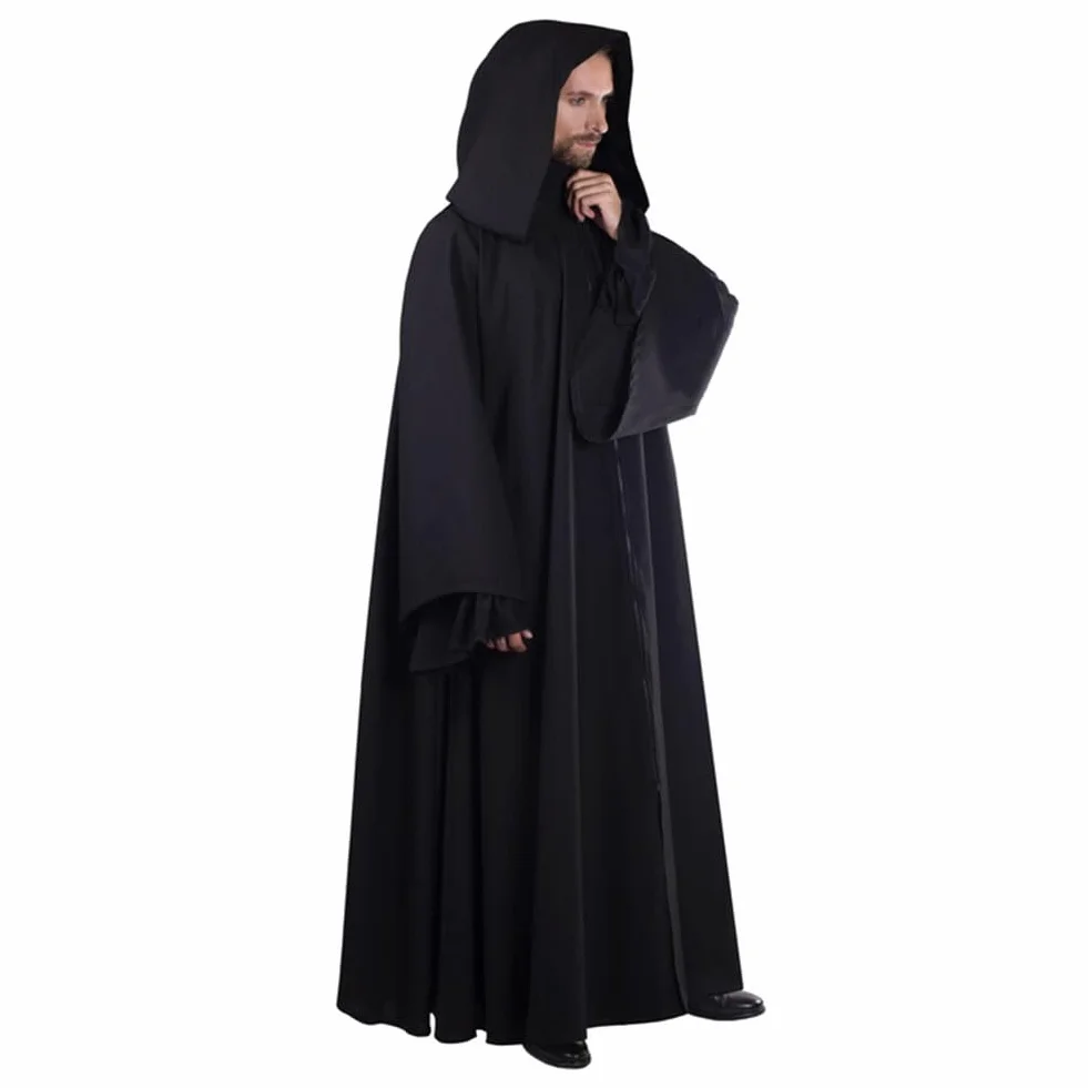 AOOWU czarna peleryna z kapturem na Halloween, kostium czarownicy, peleryna z wampirem do przebrania za króla i księcia, karnawał i imprezy tematyczne, czarny
