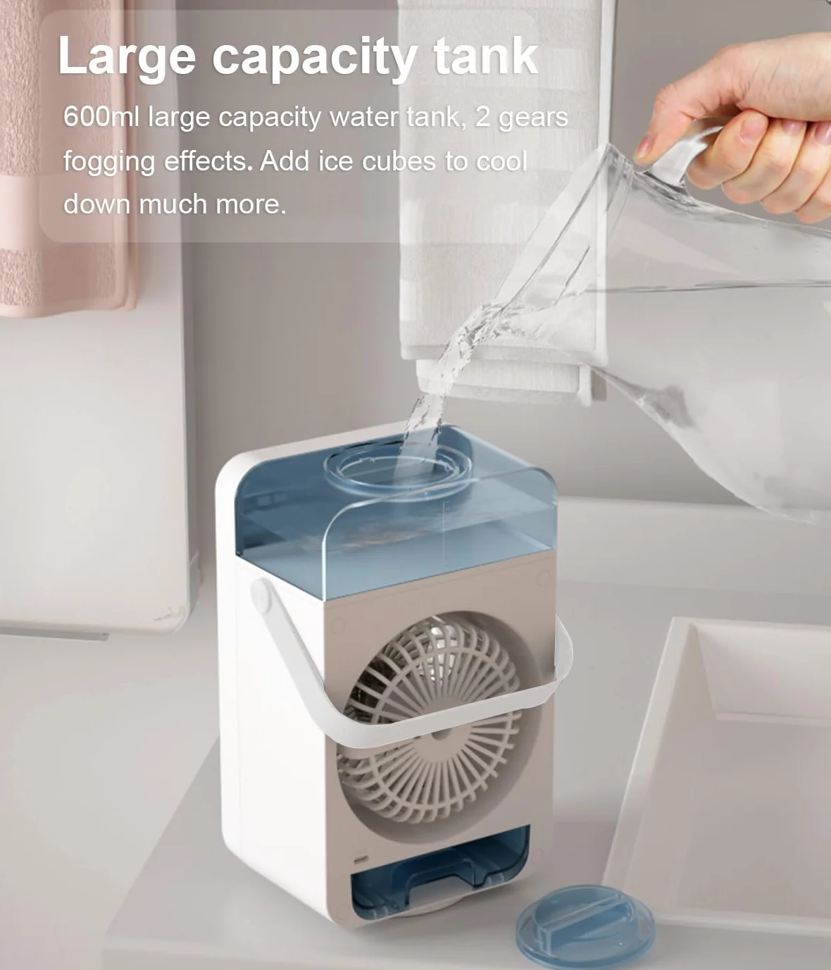 Osobisty klimatyzator 4 w 1 wentylator oscylacyjny nawilżacz 600 ml przenośny mini chłodzący