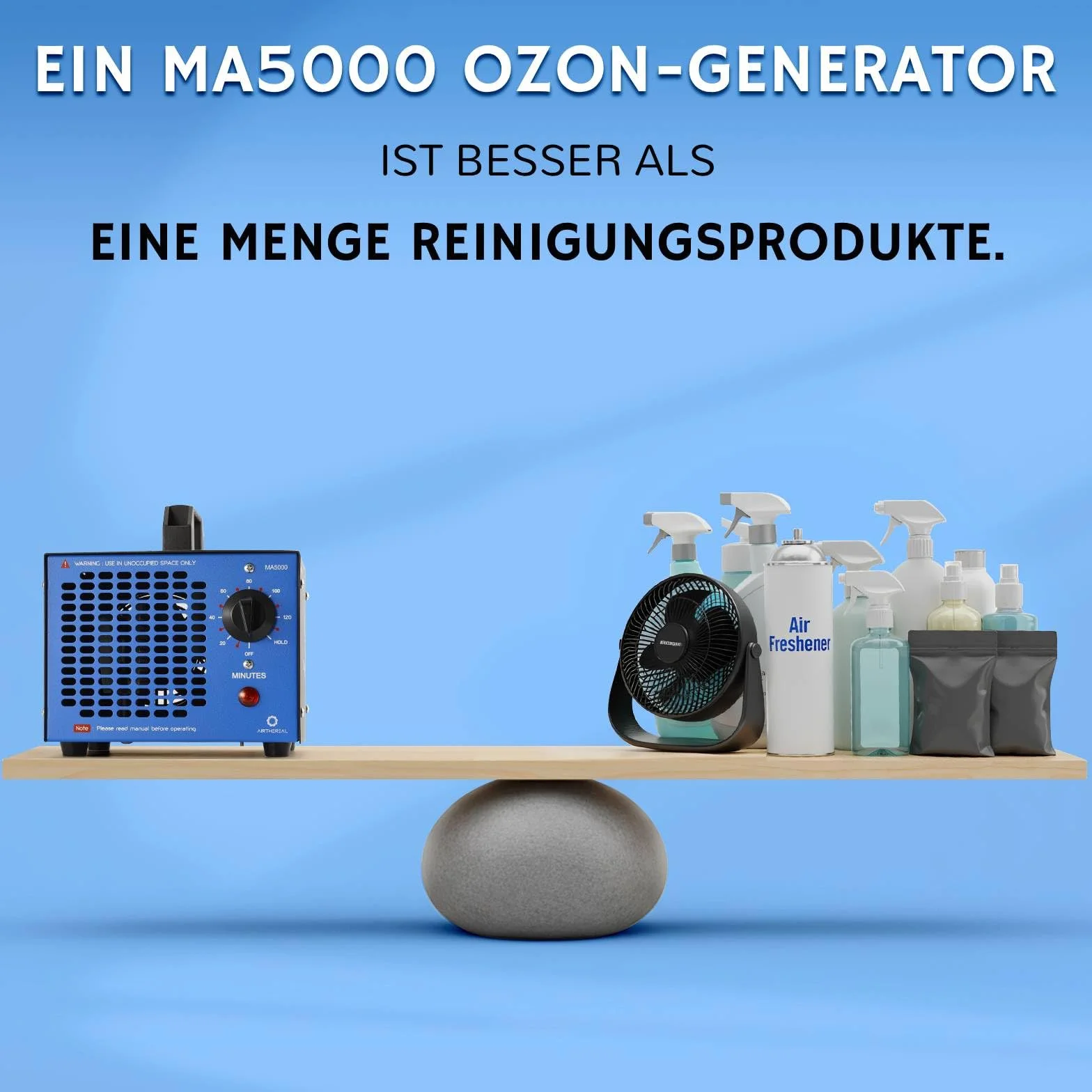 Airthereal MA5000 Komercyjny generator ozonu, ozonator z timerem, usuwa zapachy do 300 m², niebieski
