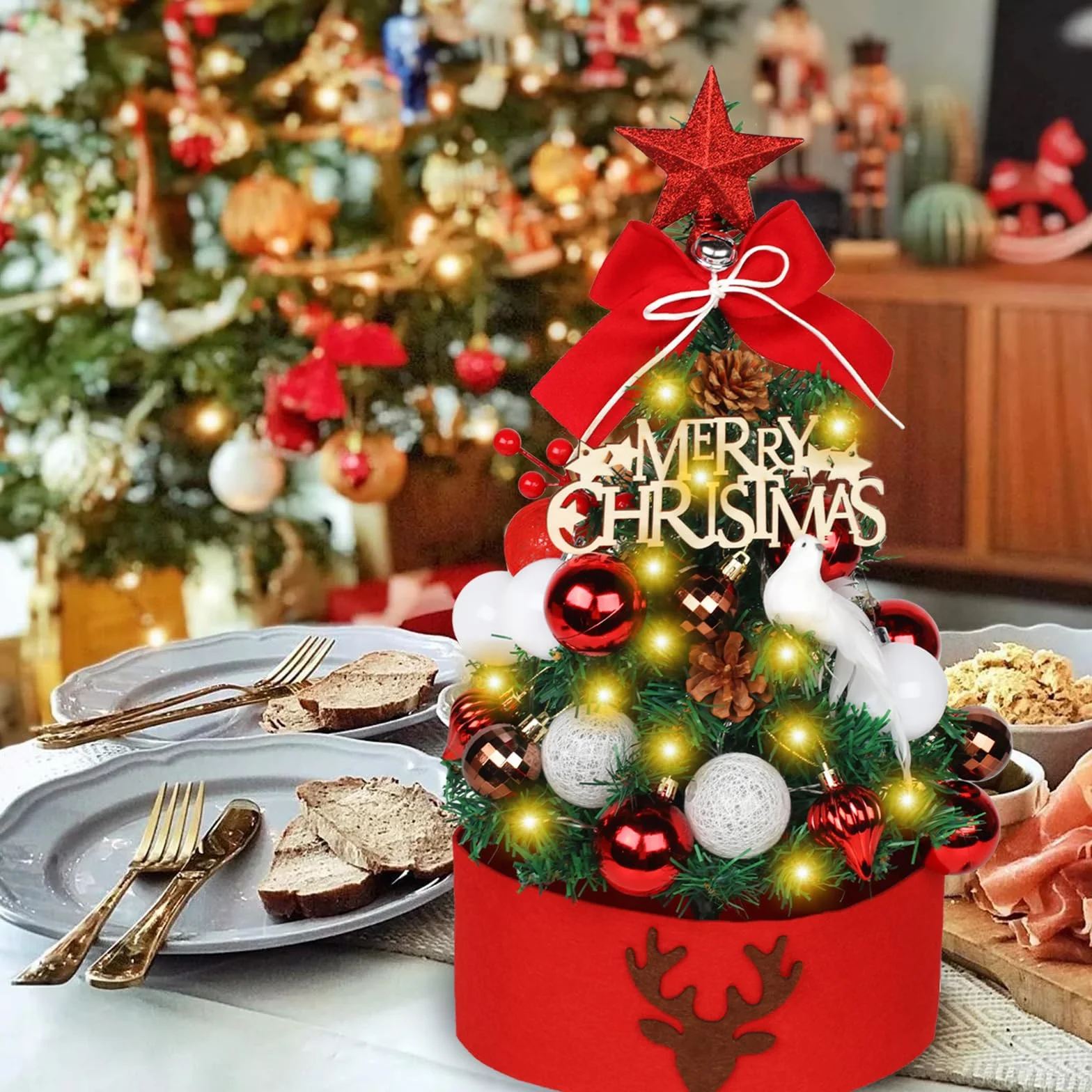 Choinka LED 45 cm mini dekoracja bożonarodzeniowa DIY czerwona