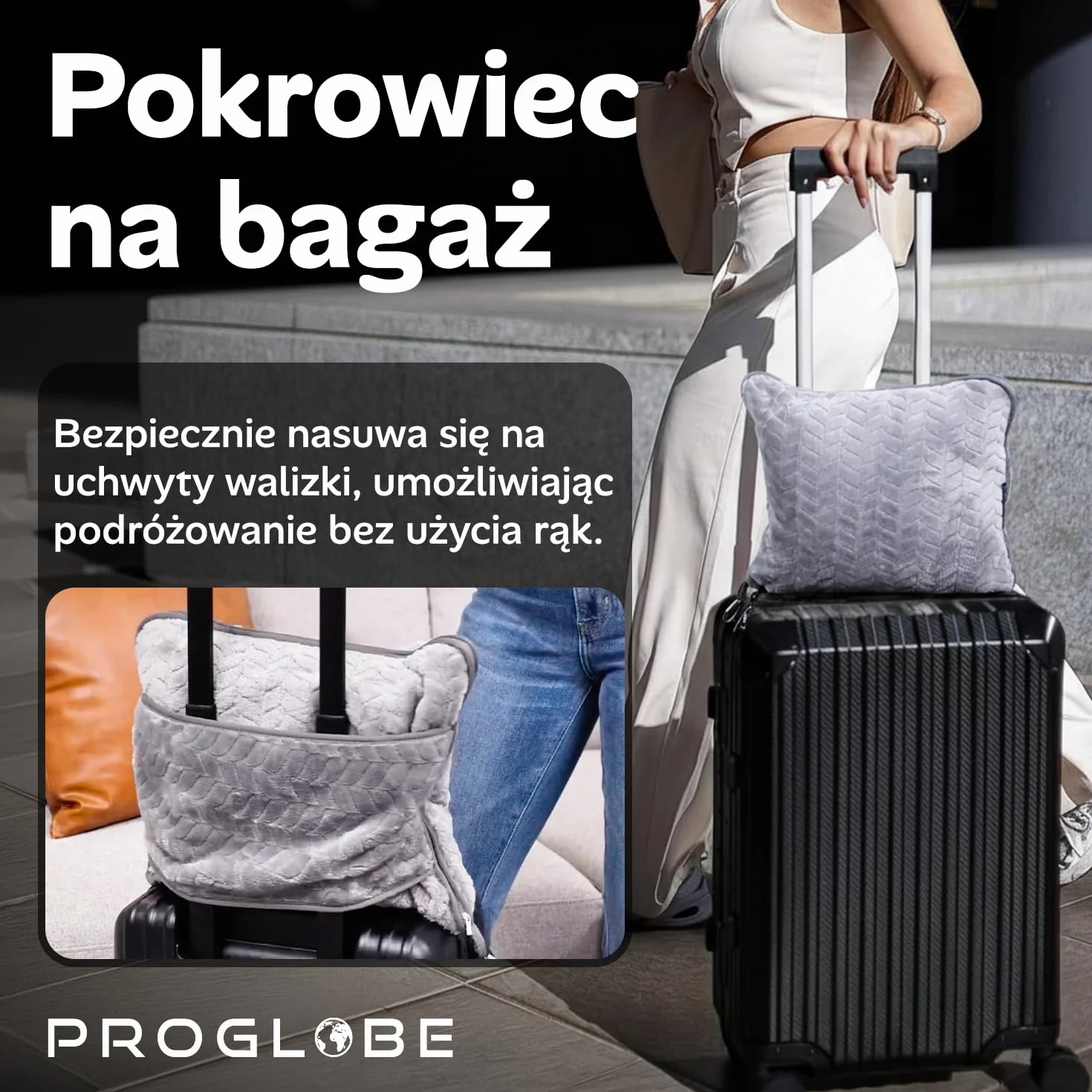 Proglobe Miękki i ciepły koc podróżny do samolotu i samochodu - niezbędny na długie loty dla kobiet, mężczyzn, dzieci - kompaktowa poduszka z pokrowcem na bagaż i klipsem do plecaka, szary