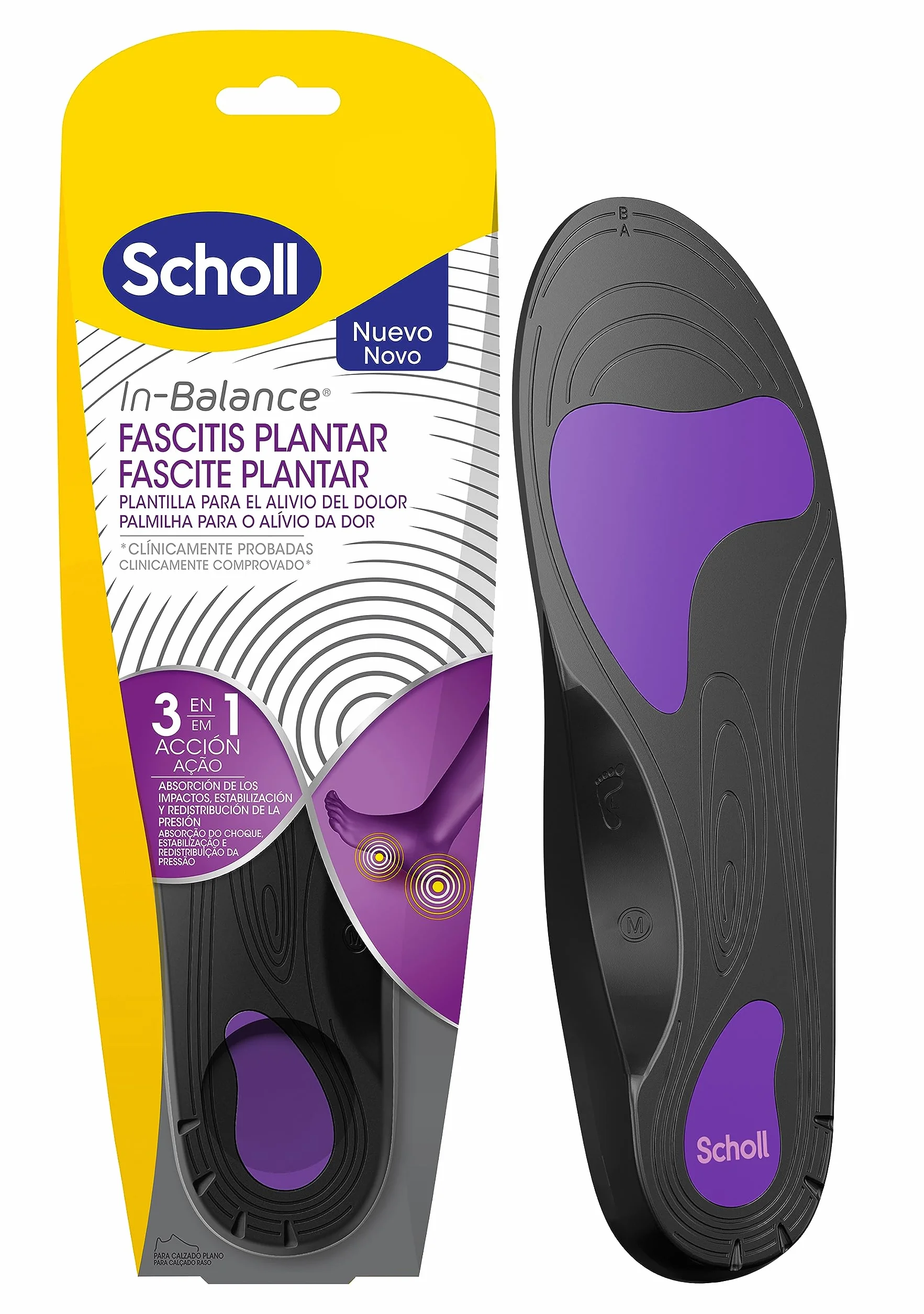 Scholl Wkładki przeciwbólowe zapalenie powięzi podeszwy | Technologia równowagi 3 w 1 | Natychmiastowa i trwała ulga | Komfort dostosowany do Twojego biegu | Rozmiar L 42,5-45