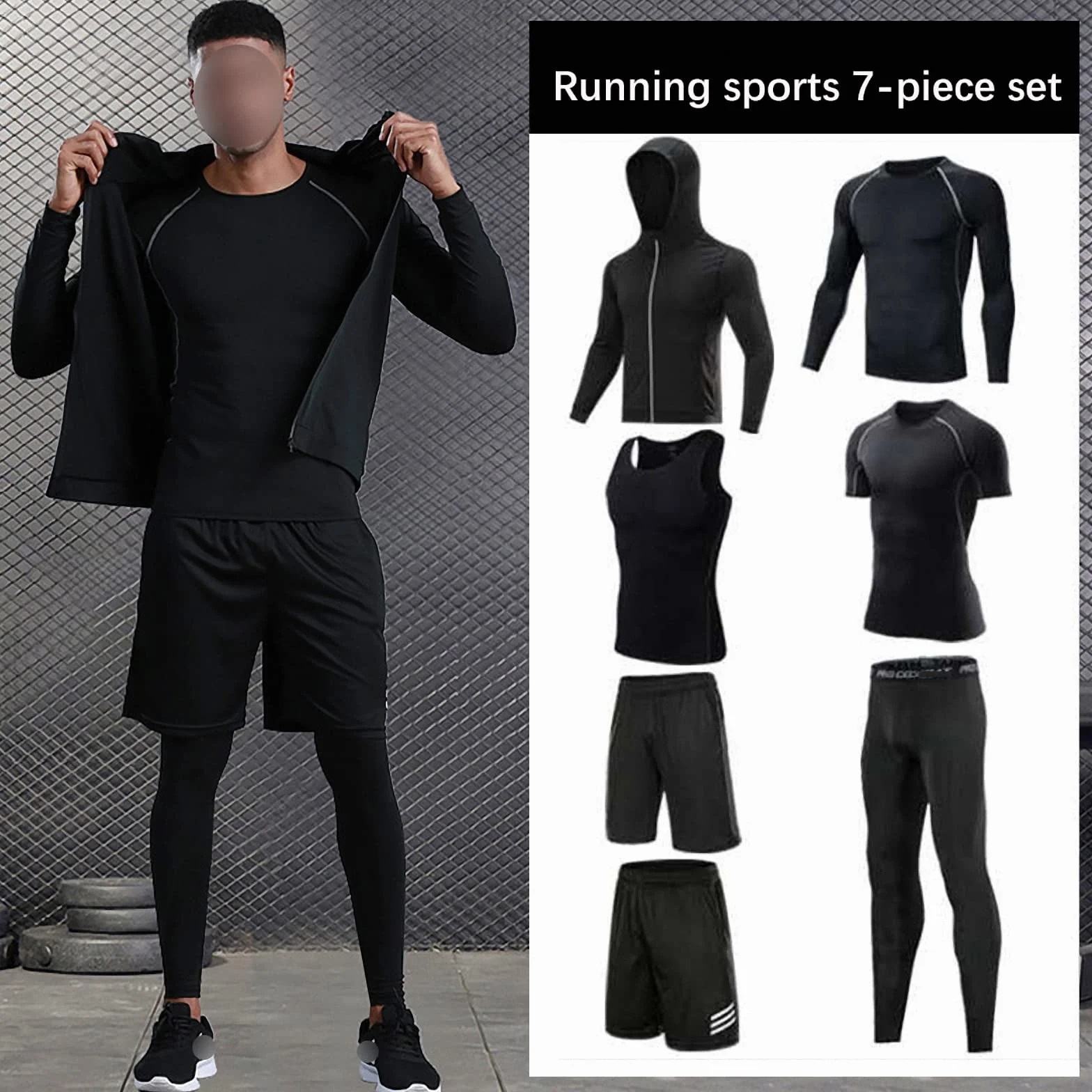 7-częściowy męski zestaw odzieży fitness, szybkoschnące legginsy na siłownię, outdoorowa warstwa bazowa odzież sportowa, styl 7, L