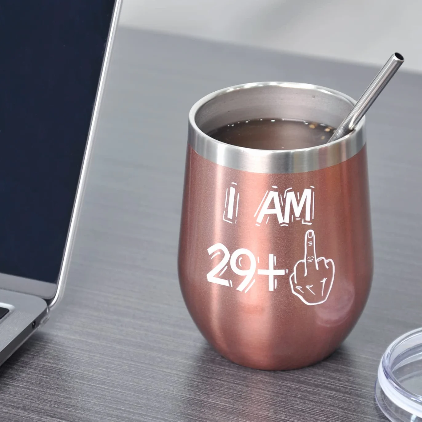 BOKALAKA Kubek do wina stal nierdzewna 350 ml 12 oz prezent na 30 urodziny kobiet