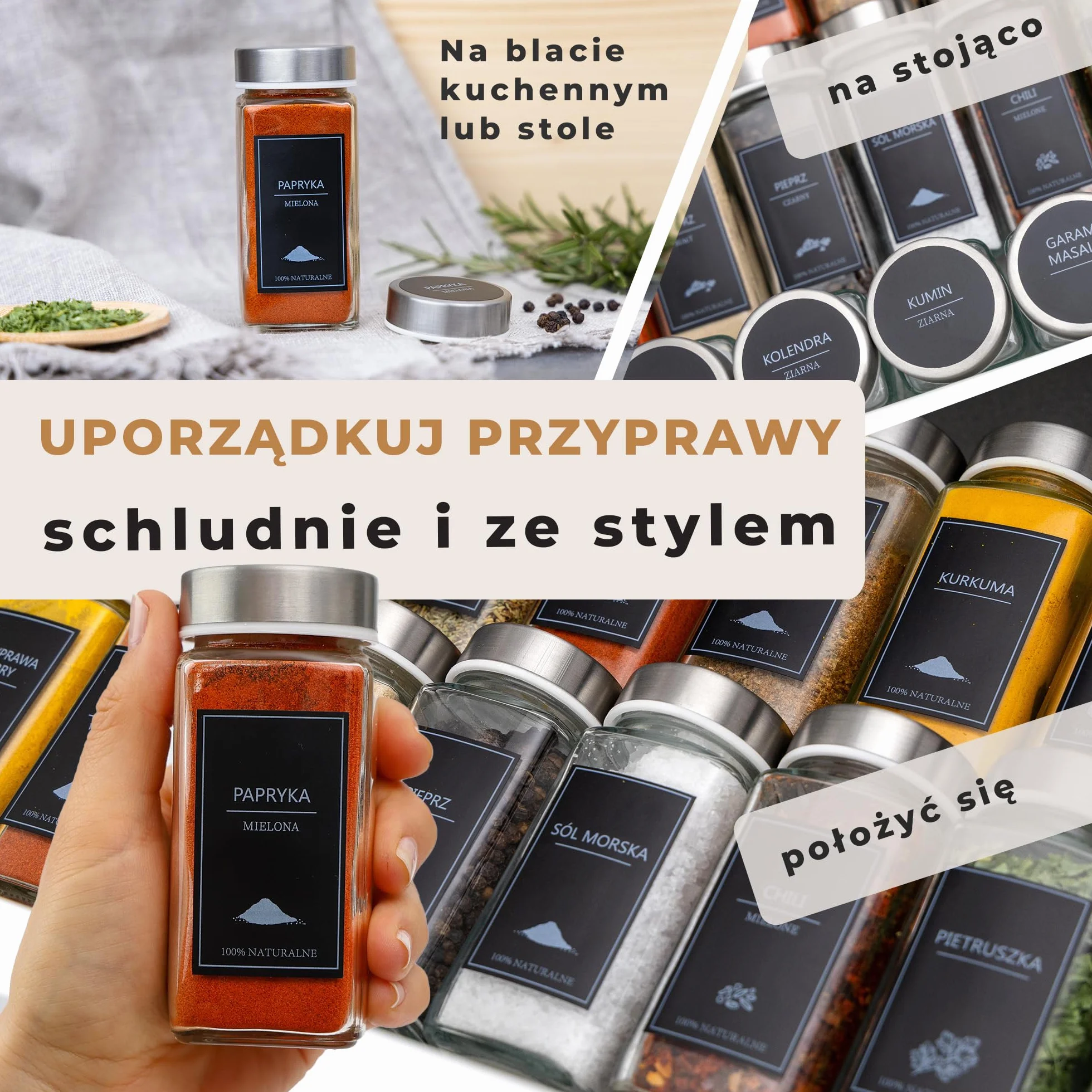 Comforder Zestaw 24 Szklanych Słoiczków na Przyprawy 120ml z 336 Etykietami i Młynkami