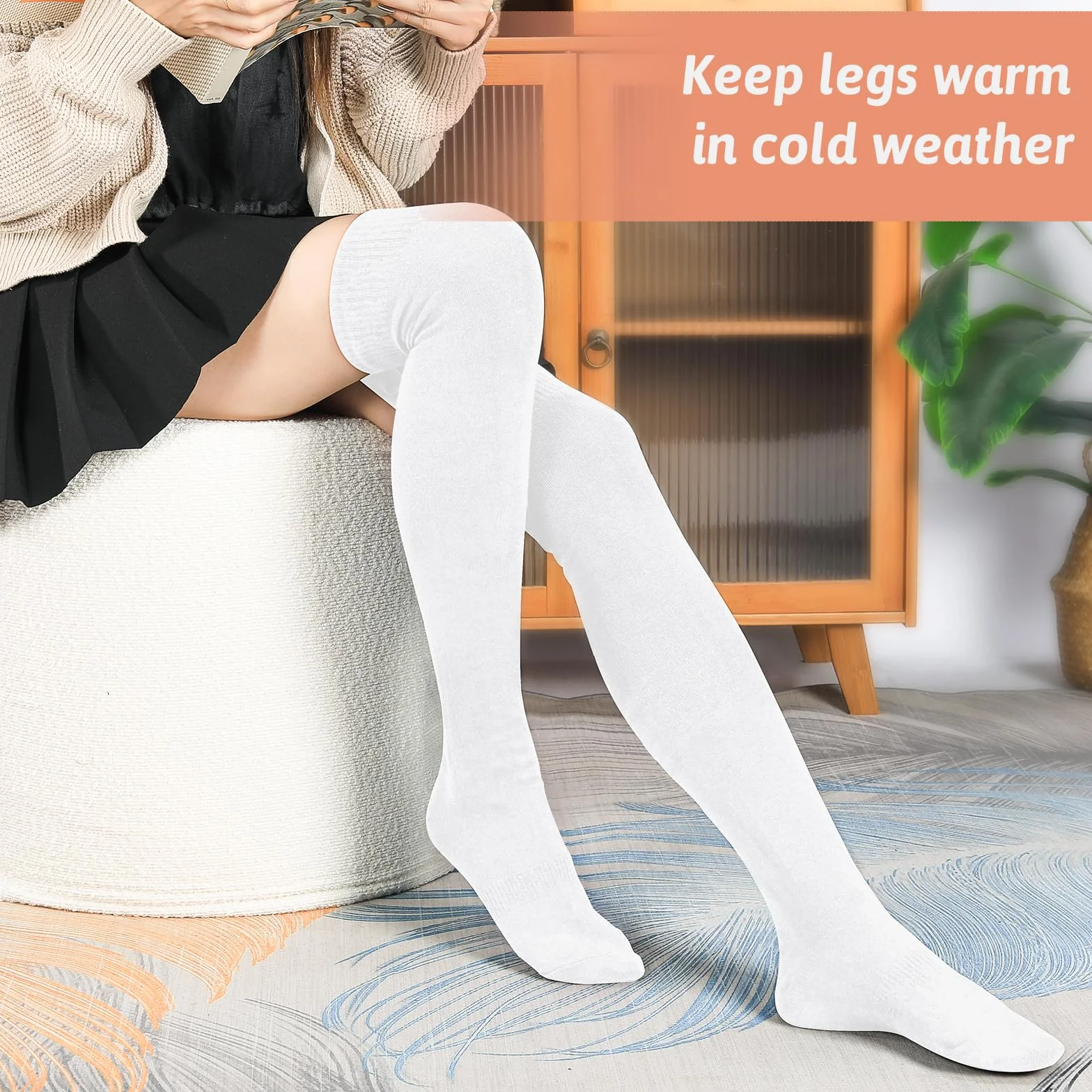 Kiiwah Skarpety za kolano, 65 cm, Thigh High Socks 78,5% bawełna, długie skarpety do kolan dla kobiet, na zimę, jesień, wiosnę