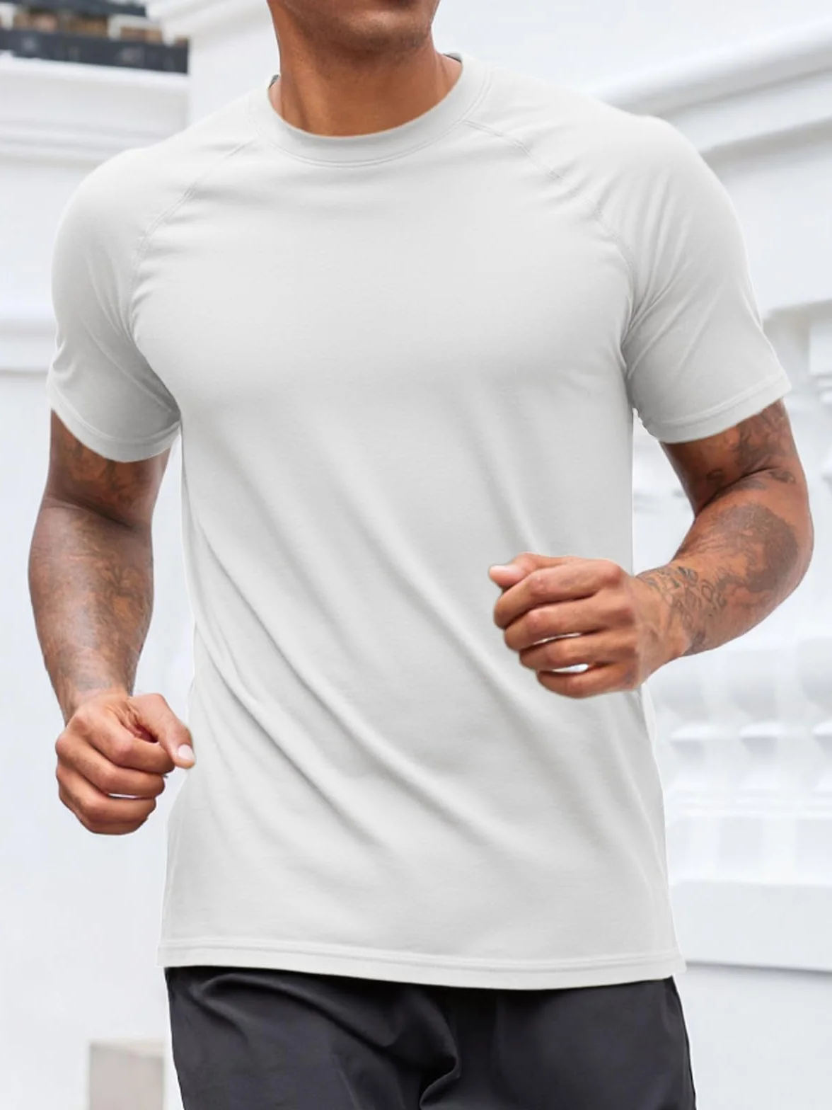 Runcati Sportowy T-shirt męski z krótkim rękawem, okrągły dekolt, na lato, szybkoschnący, do fitnessu, na siłownię, koszulka sportowa, jednokolorowa, lekka koszulka rekreacyjna