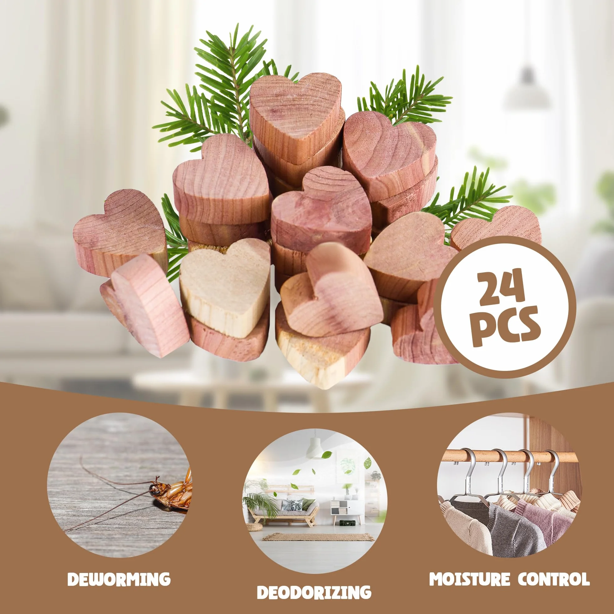 Naturalna ochrona przed molami z drewna cedrowego, 24 sztuki, zestaw do ochrony przed molami w kształcie serca, drewno cedrowe, naturalna pułapka na mole, doskonała ochrona przed molami