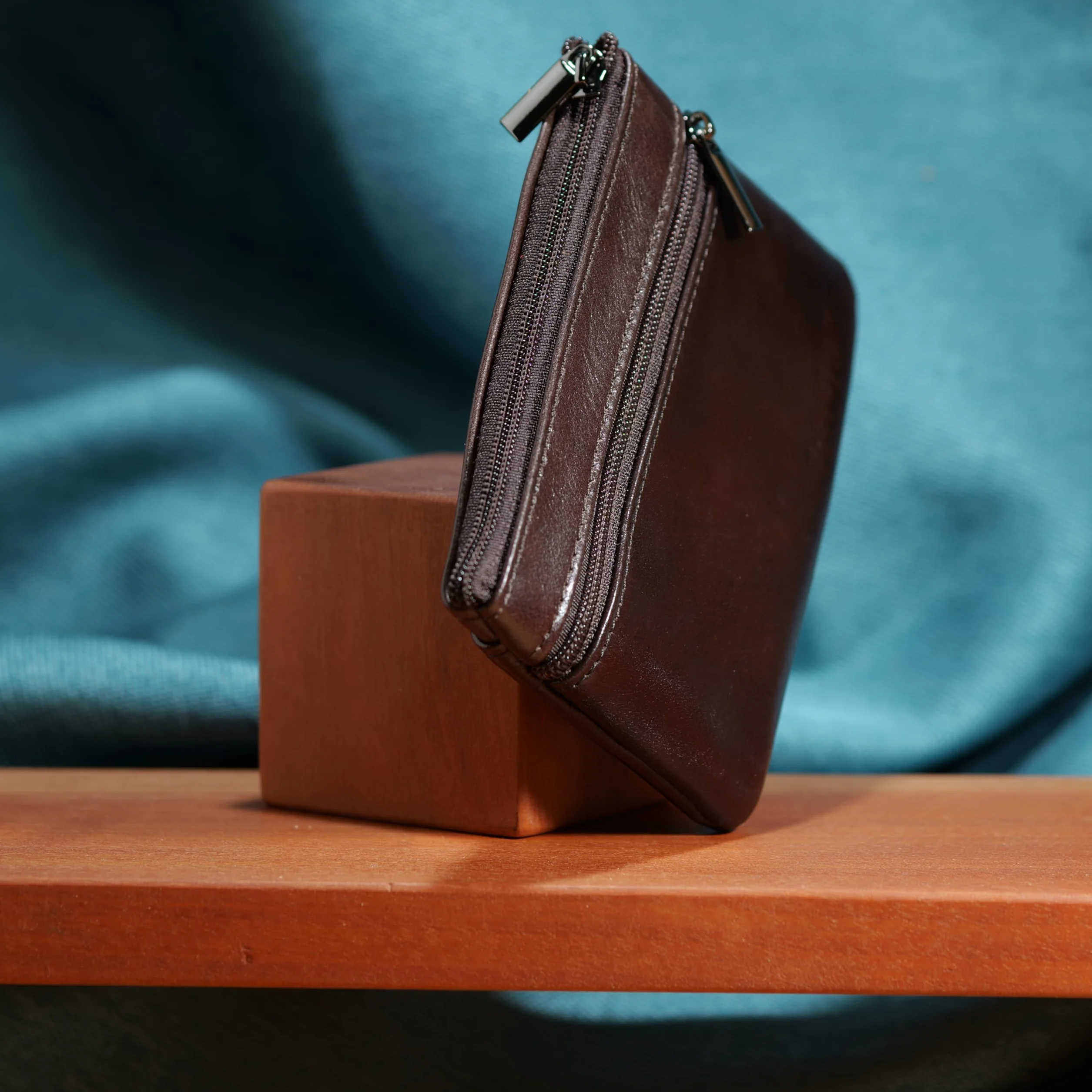 duże etui na klucze 3 przegródki zapinane na suwak prawdziwa skóra, etui na klucze dla kobiet, mężczyzn, dzieci (ciemny brąz, W9/L13)