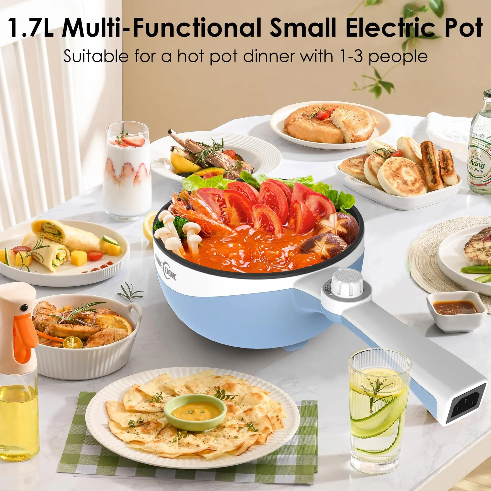 Audecook Elektryczna patelnia Hot Pot 1,7 l 20 cm nieprzywierająca przenośna mini wielofunkcyjna kuchenka
