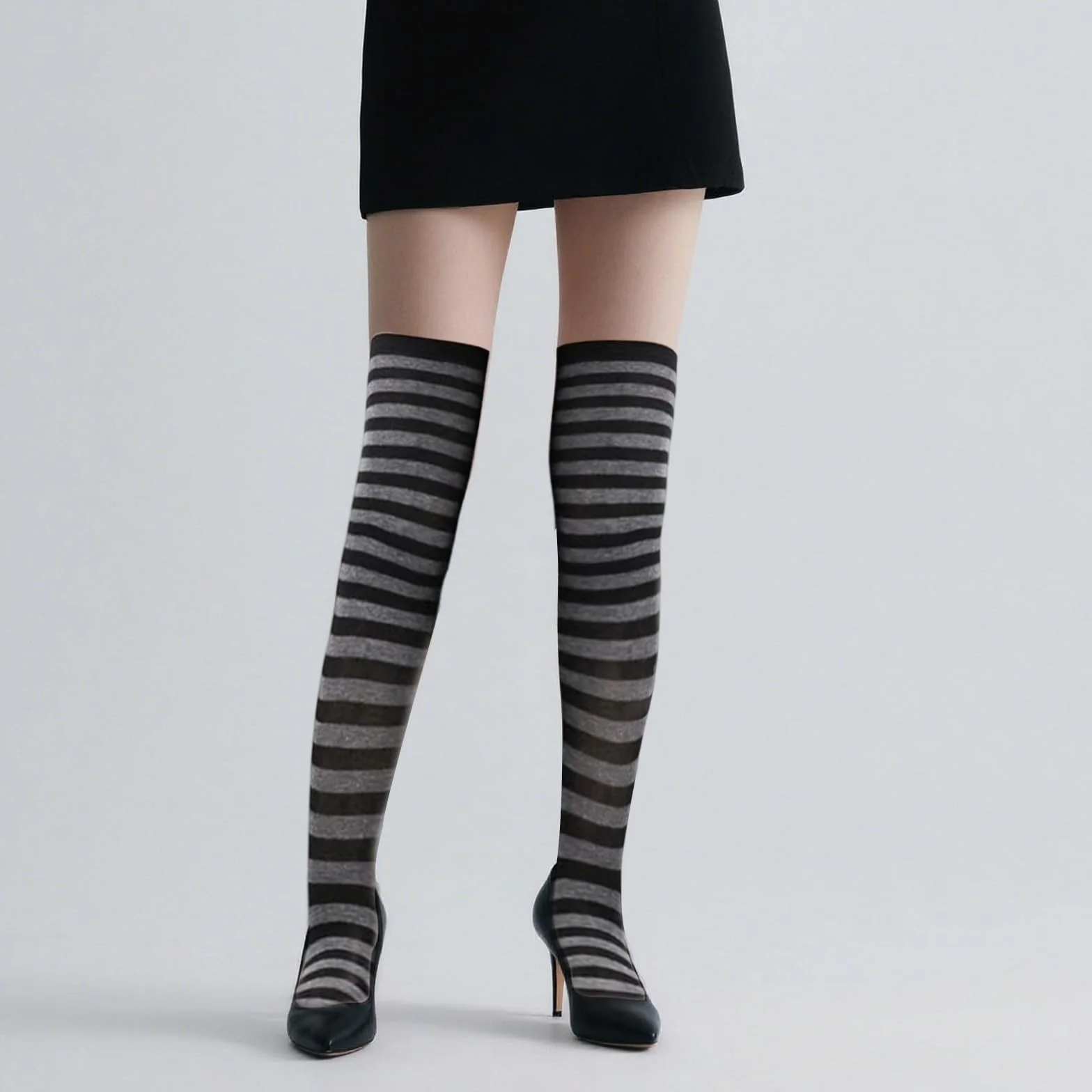 Damskie podkolanówki w paski, Thigh Highs, długie rękawiczki z dzianiny, zestaw skarpet na imprezę, kostium
